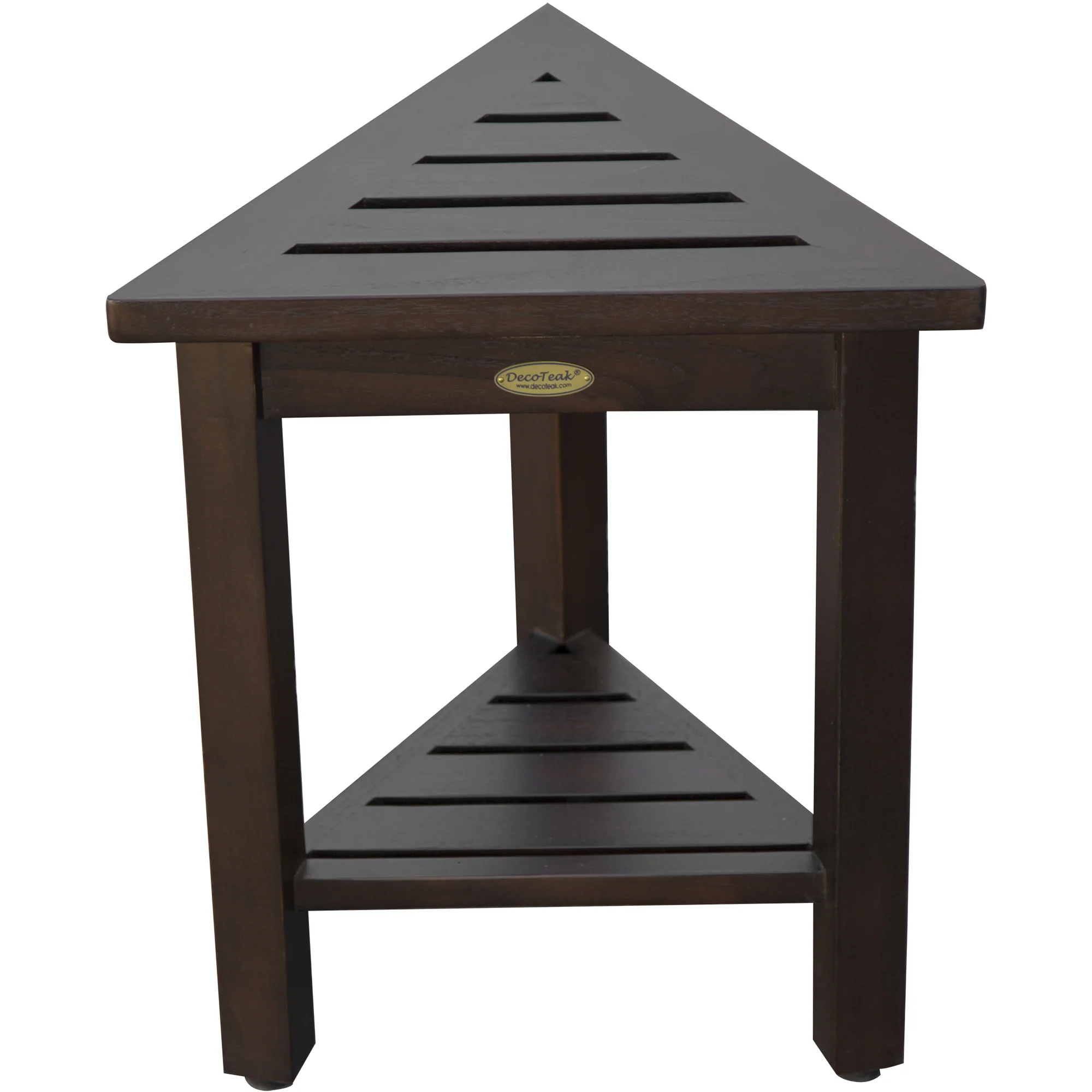 18" Teak Corner Shower Stool or Bench with Shelf in Brown Finish By Homeroots - Image 2