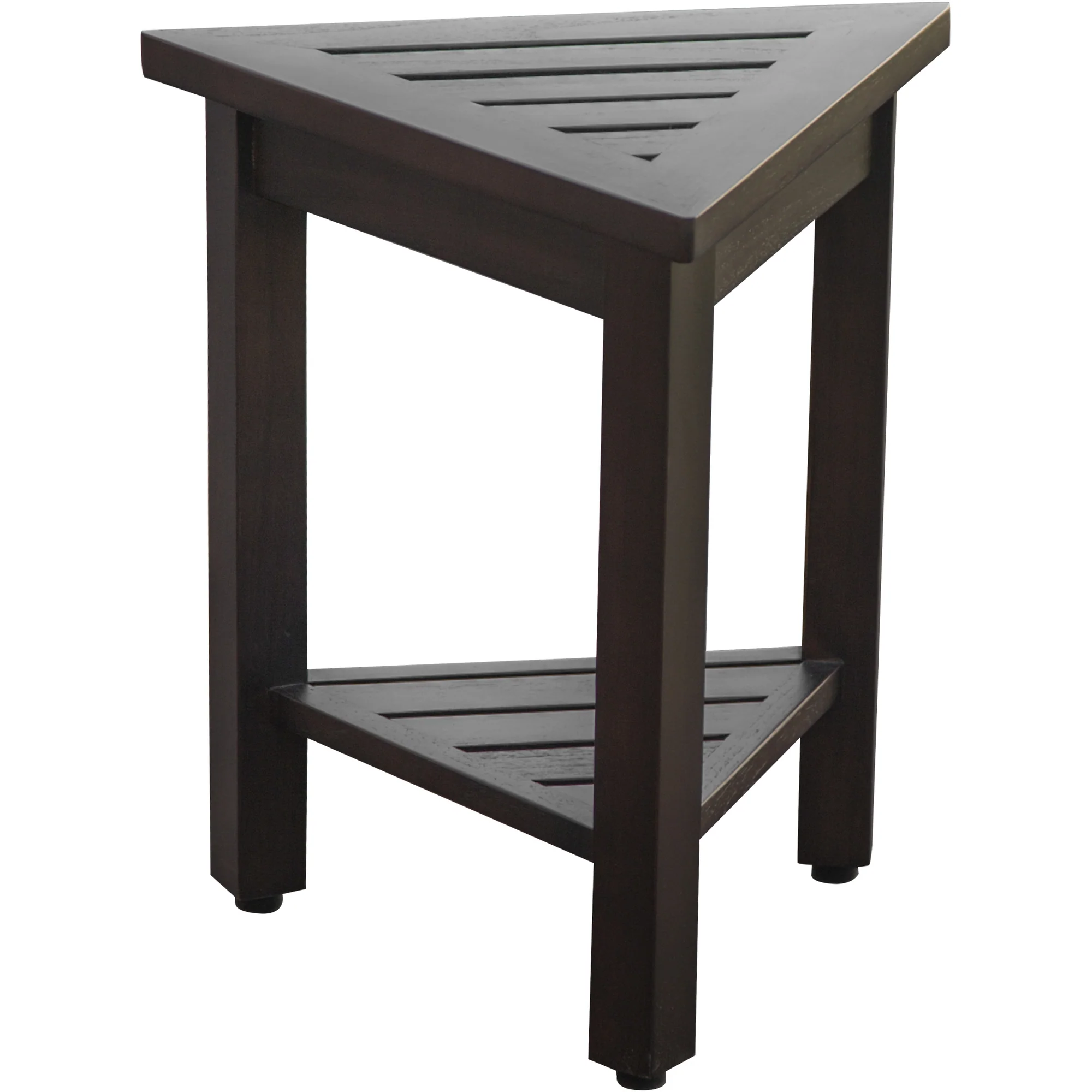 18" Teak Corner Shower Stool or Bench with Shelf in Brown Finish By Homeroots - Image 4