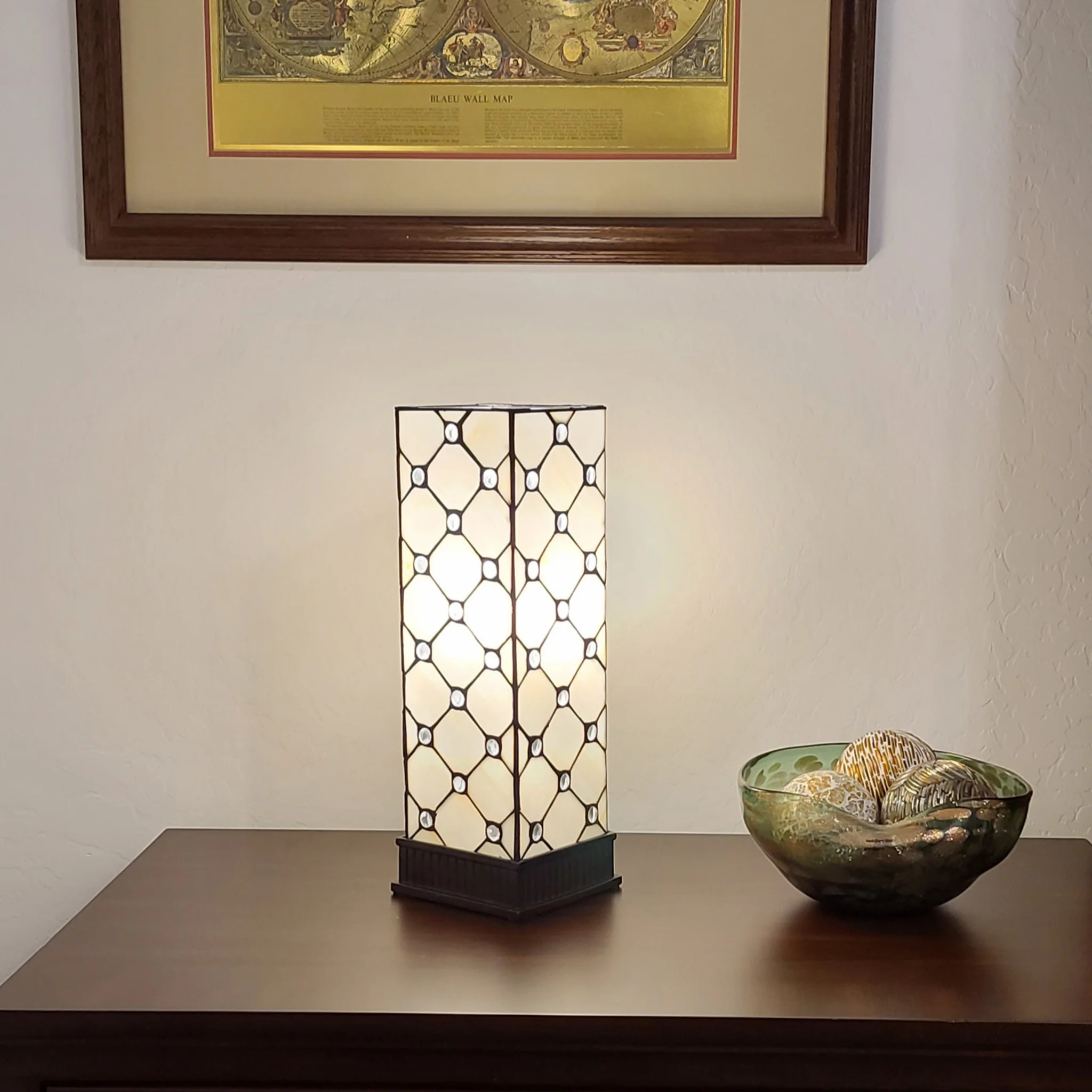 18" Tiffany Style Jeweled Dark Brown Base Table Lamp By Homeroots - Image 2