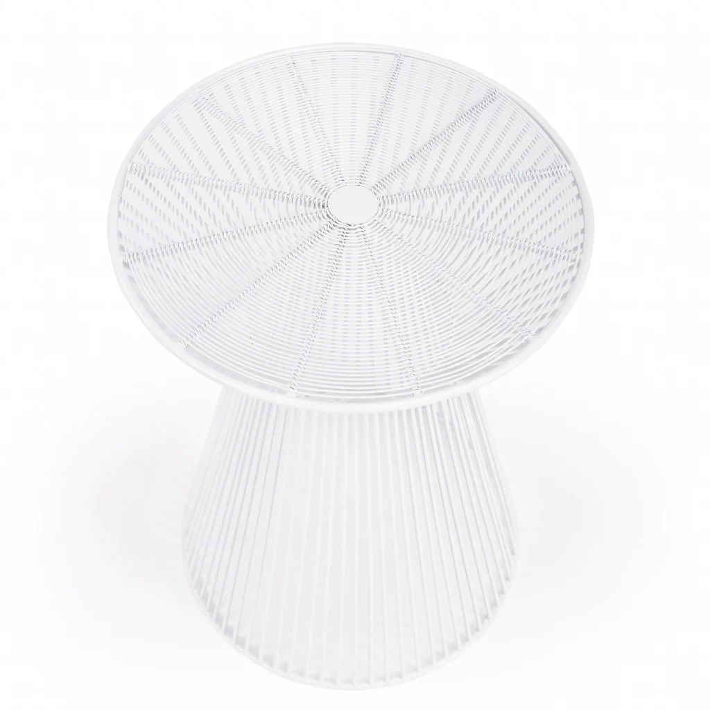 18" White Cinched Iron Round Top End Table By Homeroots - Image 4