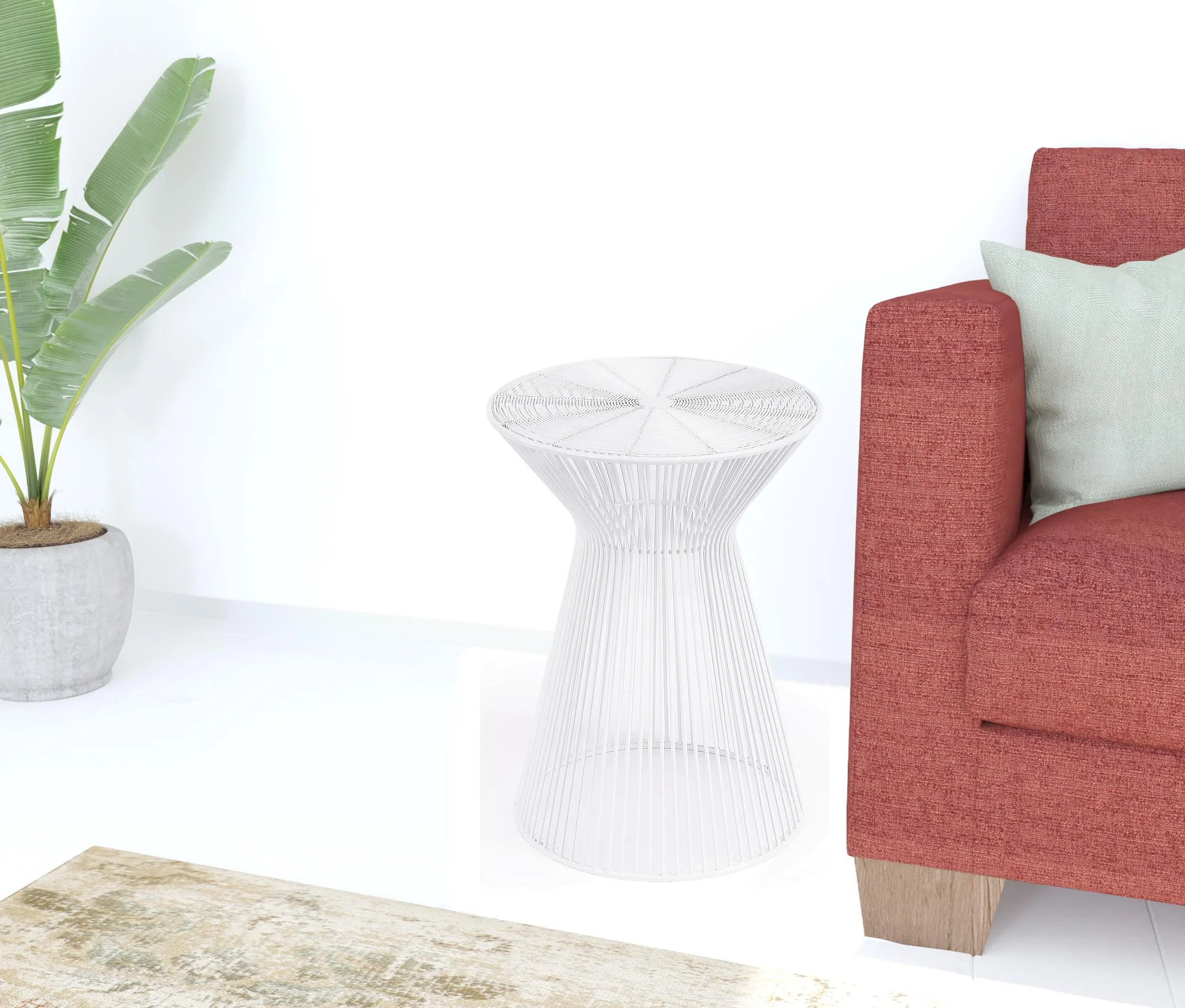 18" White Cinched Iron Round Top End Table By Homeroots - Image 5