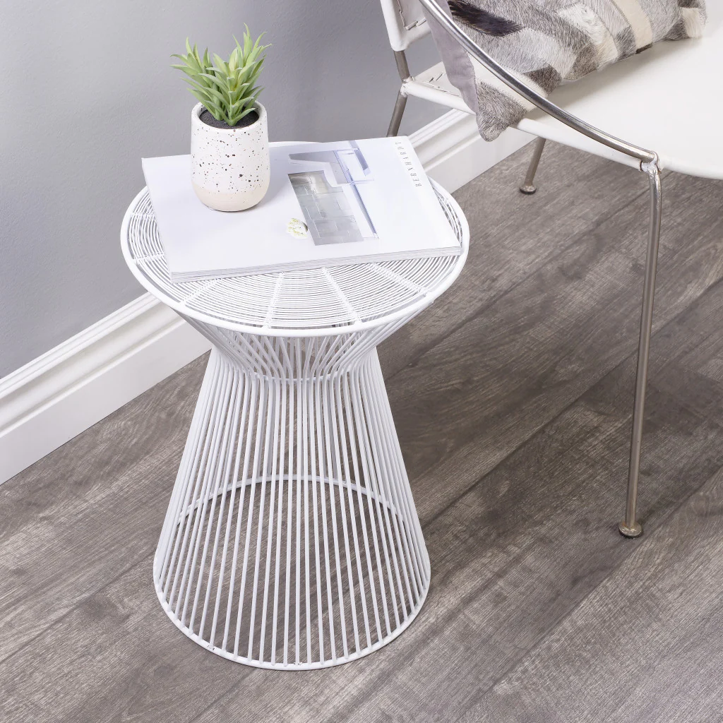 18" White Cinched Iron Round Top End Table By Homeroots - Image 7