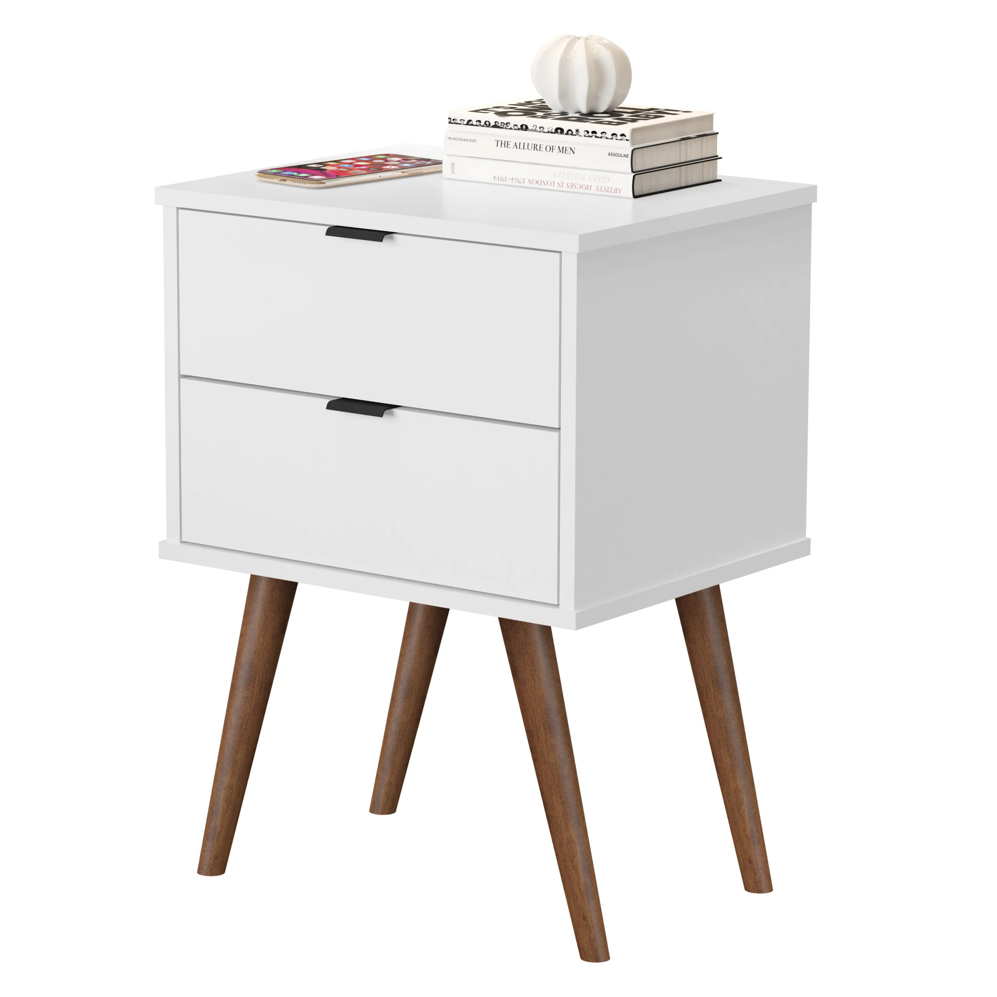 18" White Manufactured Wood Rectangular End Table With Two Drawers By Homeroots - Image 3