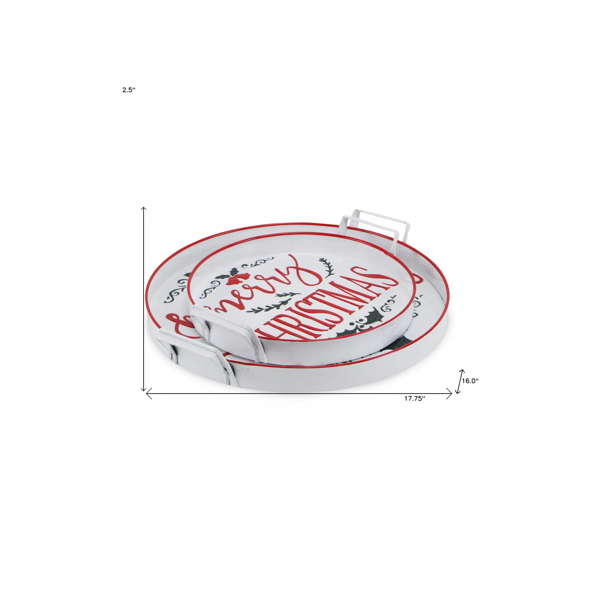 18" White Round Metal Christmas Handmade Tray With Handles By Homeroots - Image 4