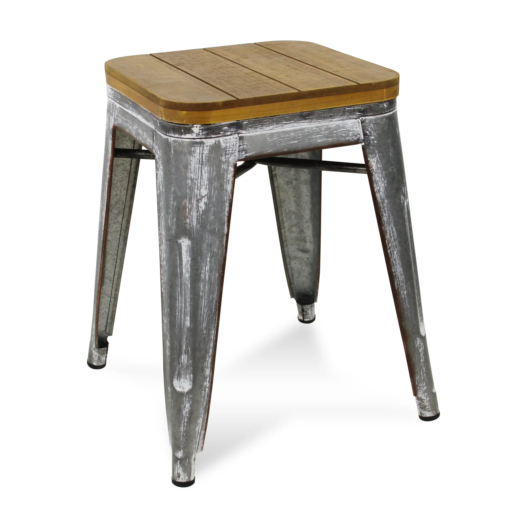 18" Wood Brown And Gray Galvanized Metal Backless Chair By Homeroots - Image 2