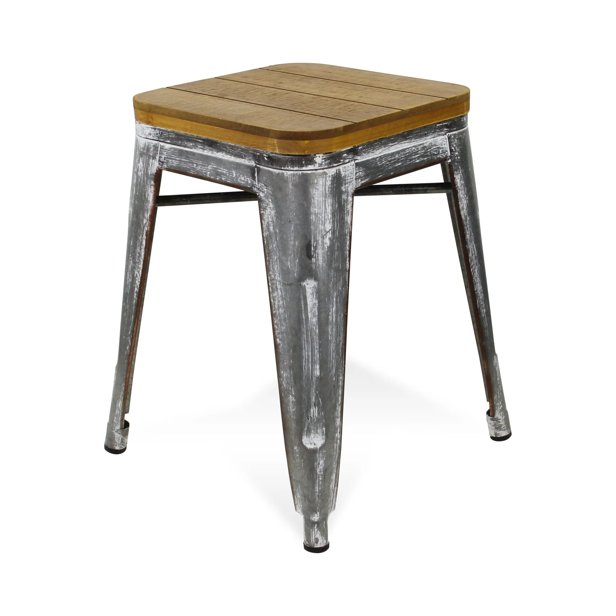 18" Wood Brown And Gray Galvanized Metal Backless Chair By Homeroots - Image 3