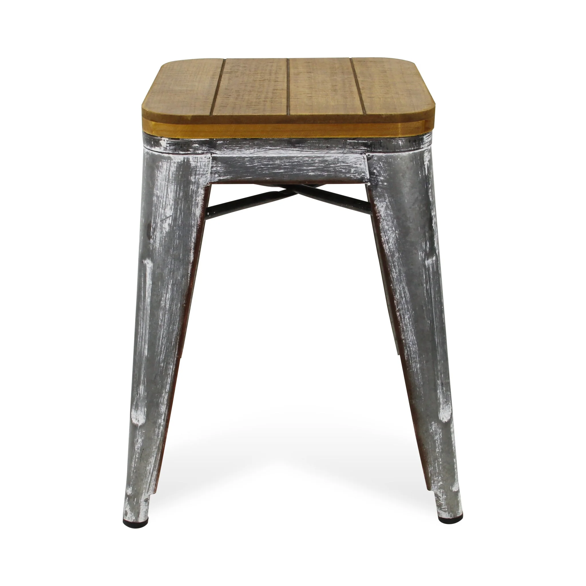 18" Wood Brown And Gray Galvanized Metal Backless Chair By Homeroots - Image 4