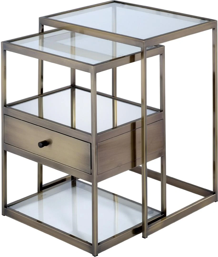 18' X 15' X 26' 2Pc Clear Glass And Antique Brass Nesting Table By Homeroots - Image 2