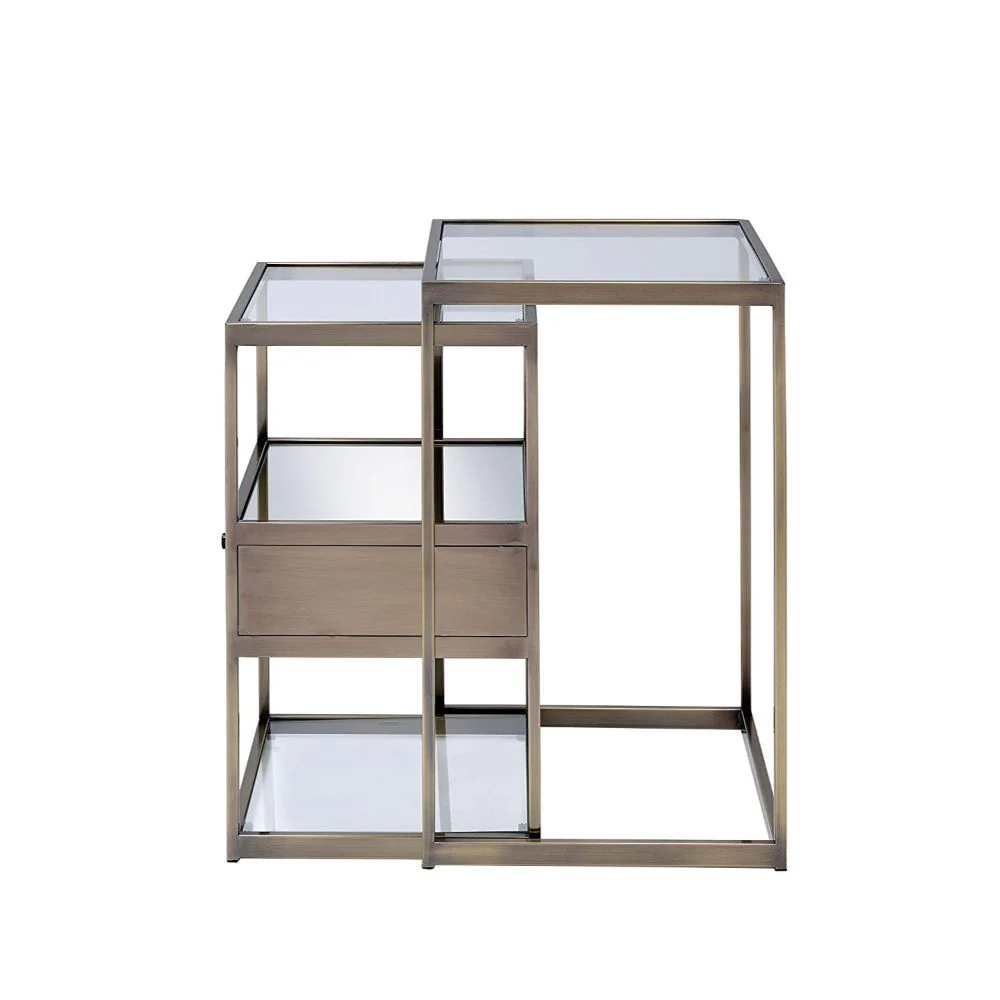 18' X 15' X 26' 2Pc Clear Glass And Antique Brass Nesting Table By Homeroots - Image 3