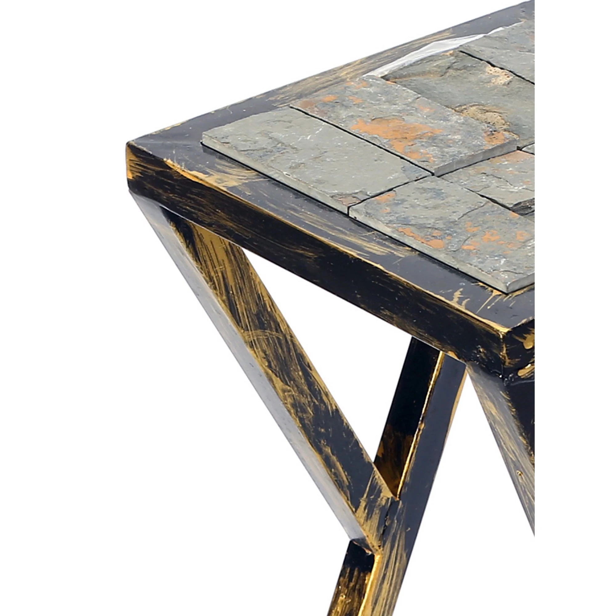 19.5 Inches Stone Top Plant Stand With Geometric Base Black And Gray By Benzara - Image 2