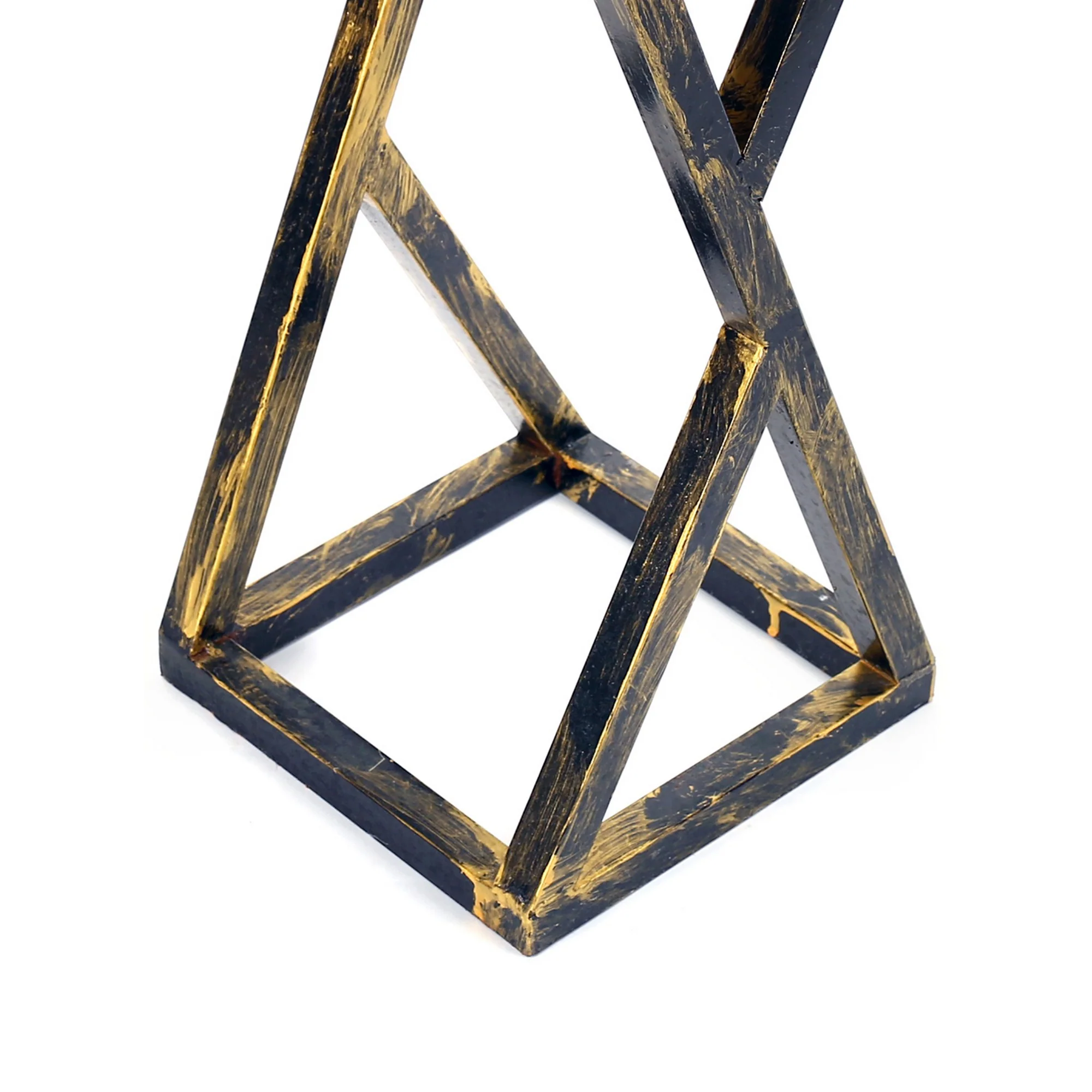 19.5 Inches Stone Top Plant Stand With Geometric Base Black And Gray By Benzara - Image 3