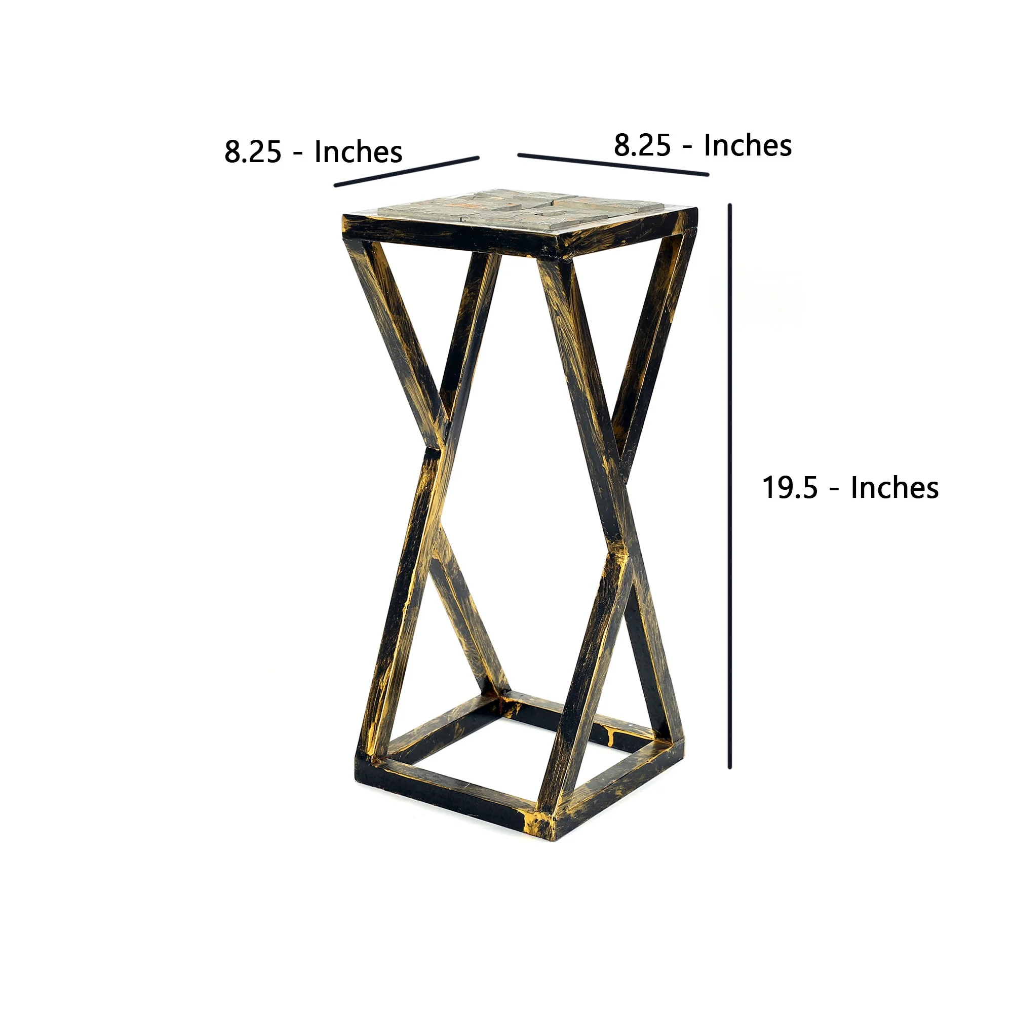 19.5 Inches Stone Top Plant Stand With Geometric Base Black And Gray By Benzara - Image 5