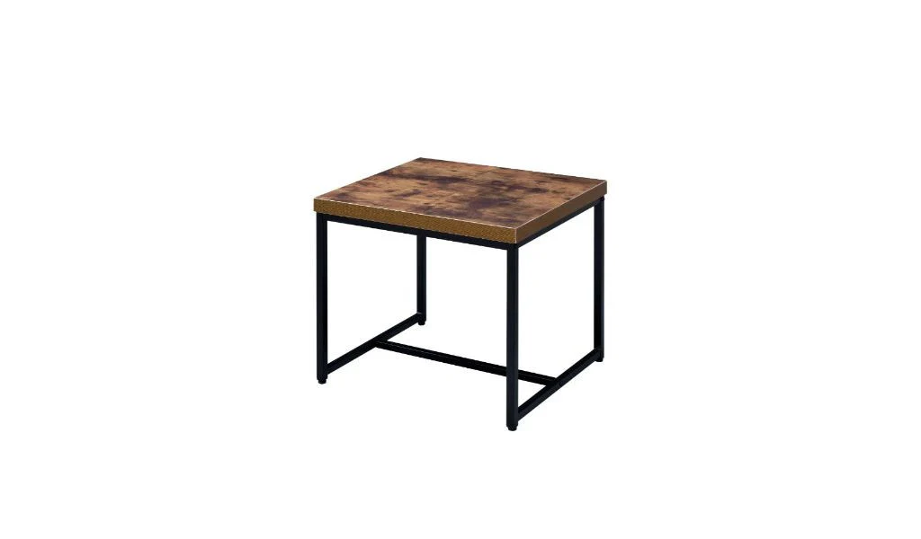 19" Black And Brown Oak Manufactured Wood And Metal End Table By Homeroots - Image 2