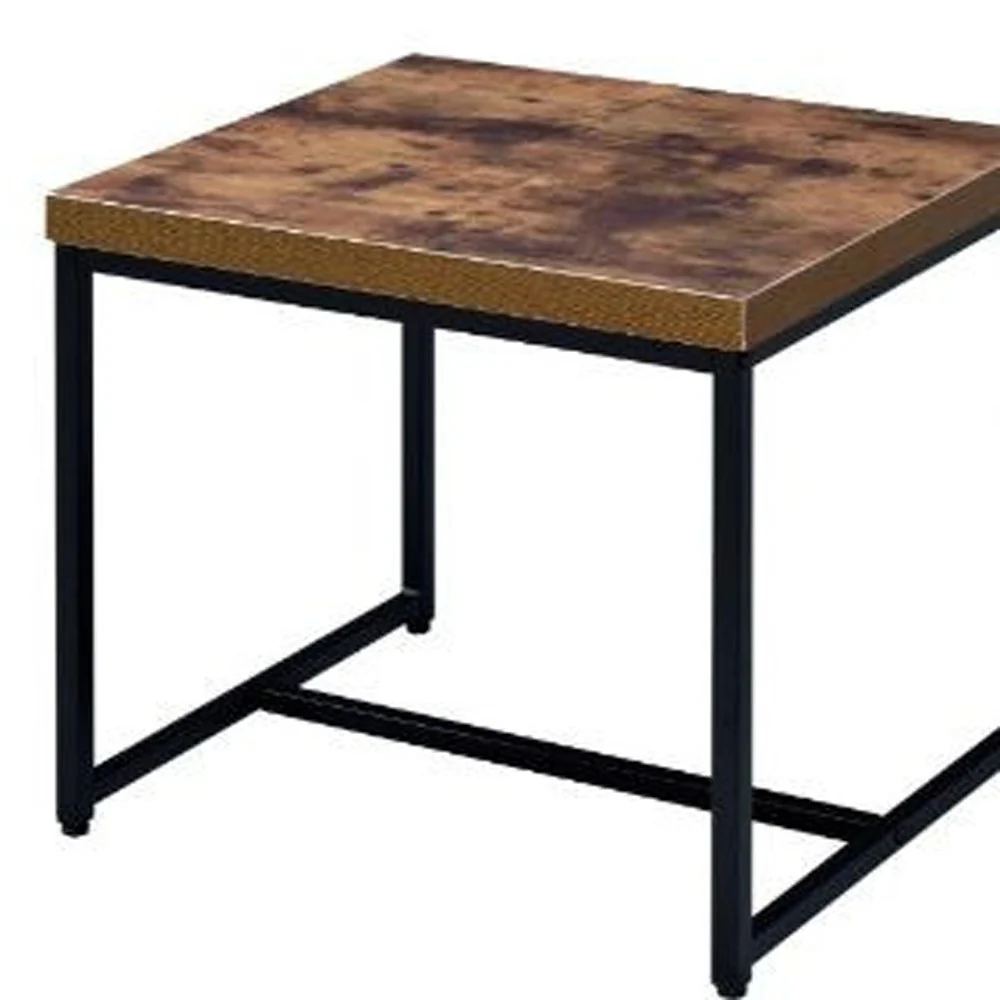 19" Black And Brown Oak Manufactured Wood And Metal End Table By Homeroots - Image 4