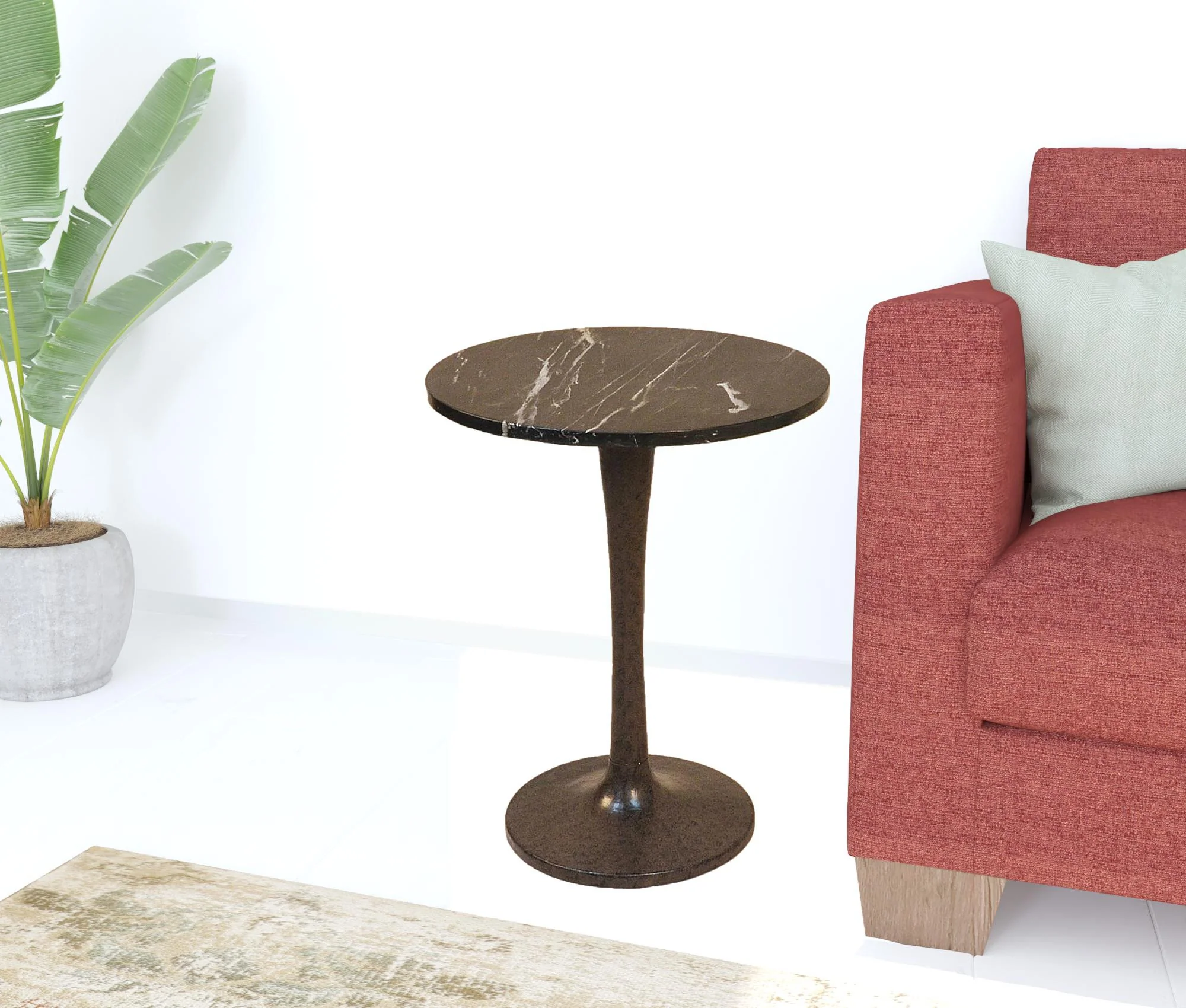 19" Black Marble Round End Table By Homeroots - Image 2