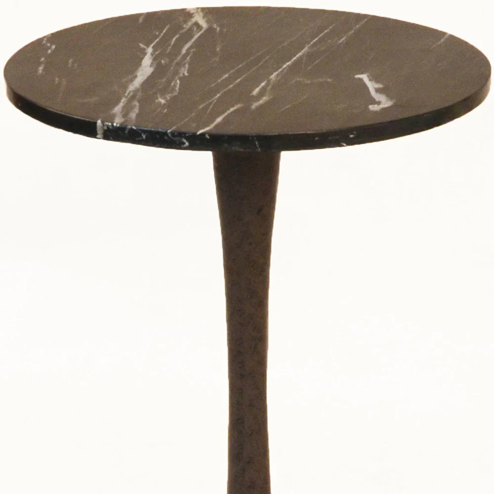 19" Black Marble Round End Table By Homeroots - Image 4