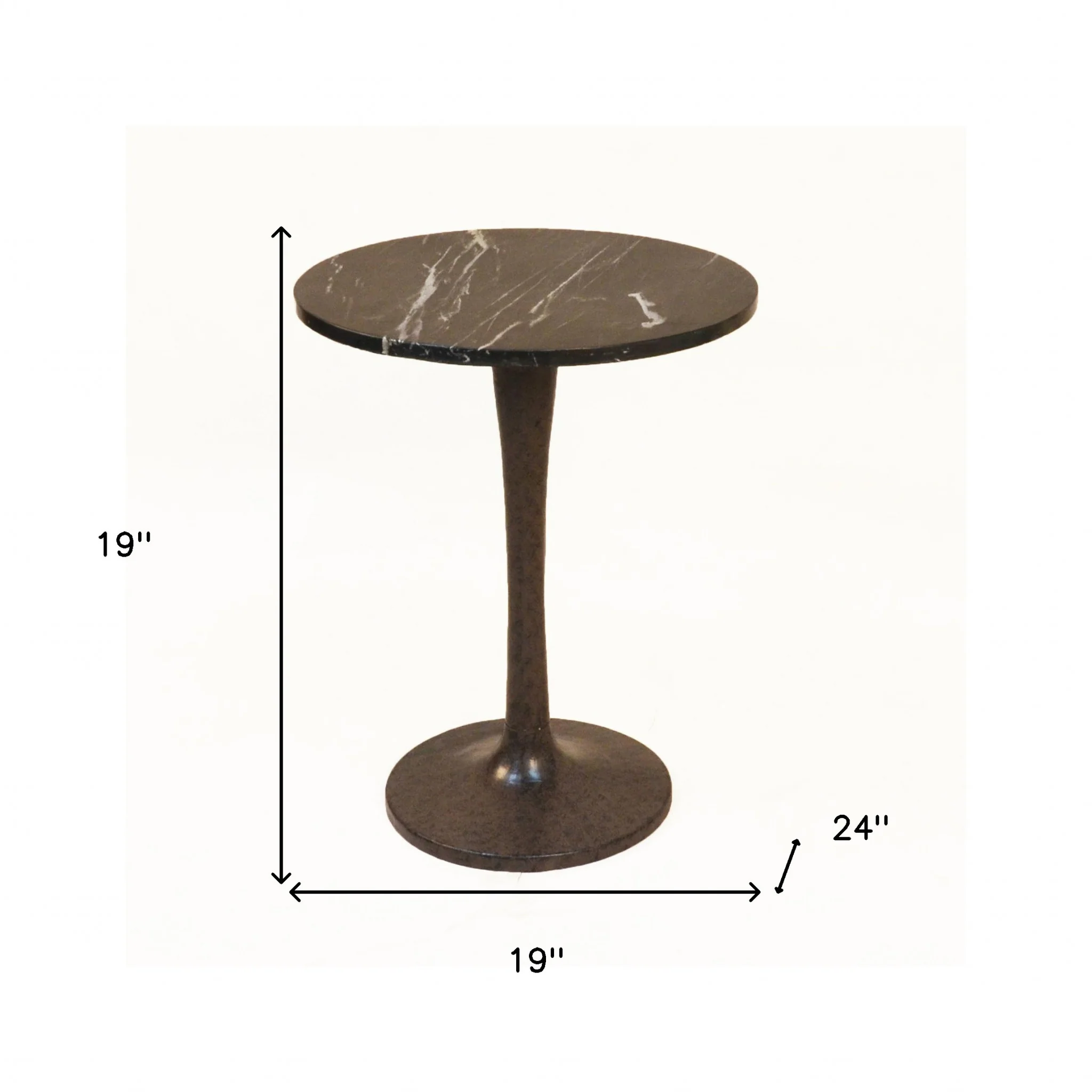 19" Black Marble Round End Table By Homeroots - Image 5