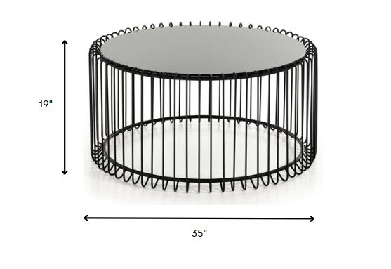 19' Black Metal and Glass Round Coffee Table By Homeroots - Image 4