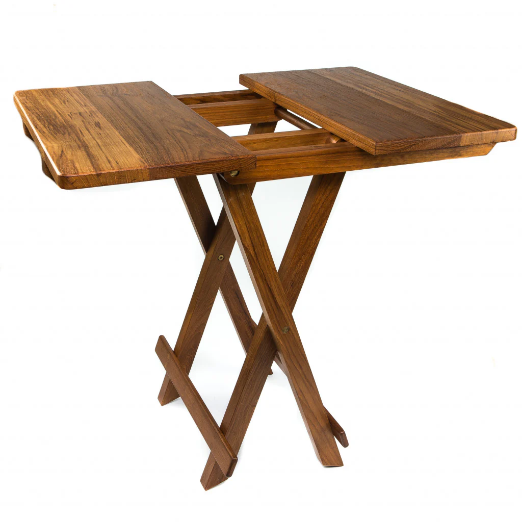 19" Brown Solid Square Teak Folding Indoor Outdoor End Table By Homeroots - Image 3