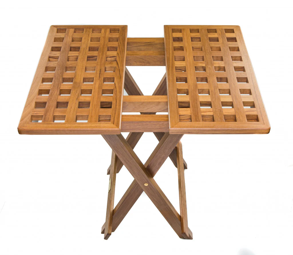19" Brown Solid Teak Wood Square Indoor Outdoor Folding End Table By Homeroots - Image 3