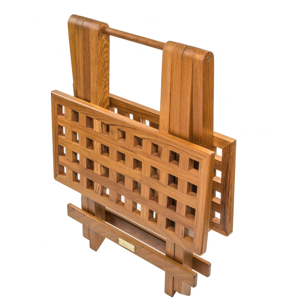 19" Brown Solid Teak Wood Square Indoor Outdoor Folding End Table By Homeroots - Image 4
