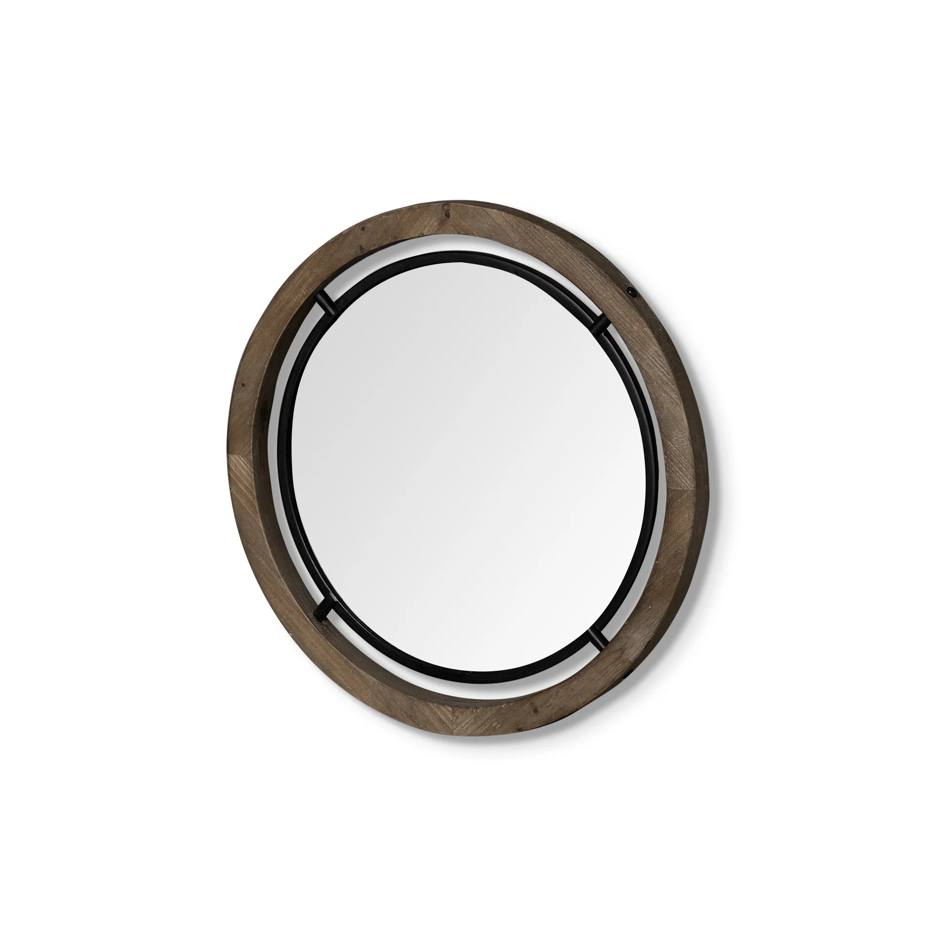 19" Brown Wood and Black Metal Frame Wall Mirror By Homeroots - Image 2