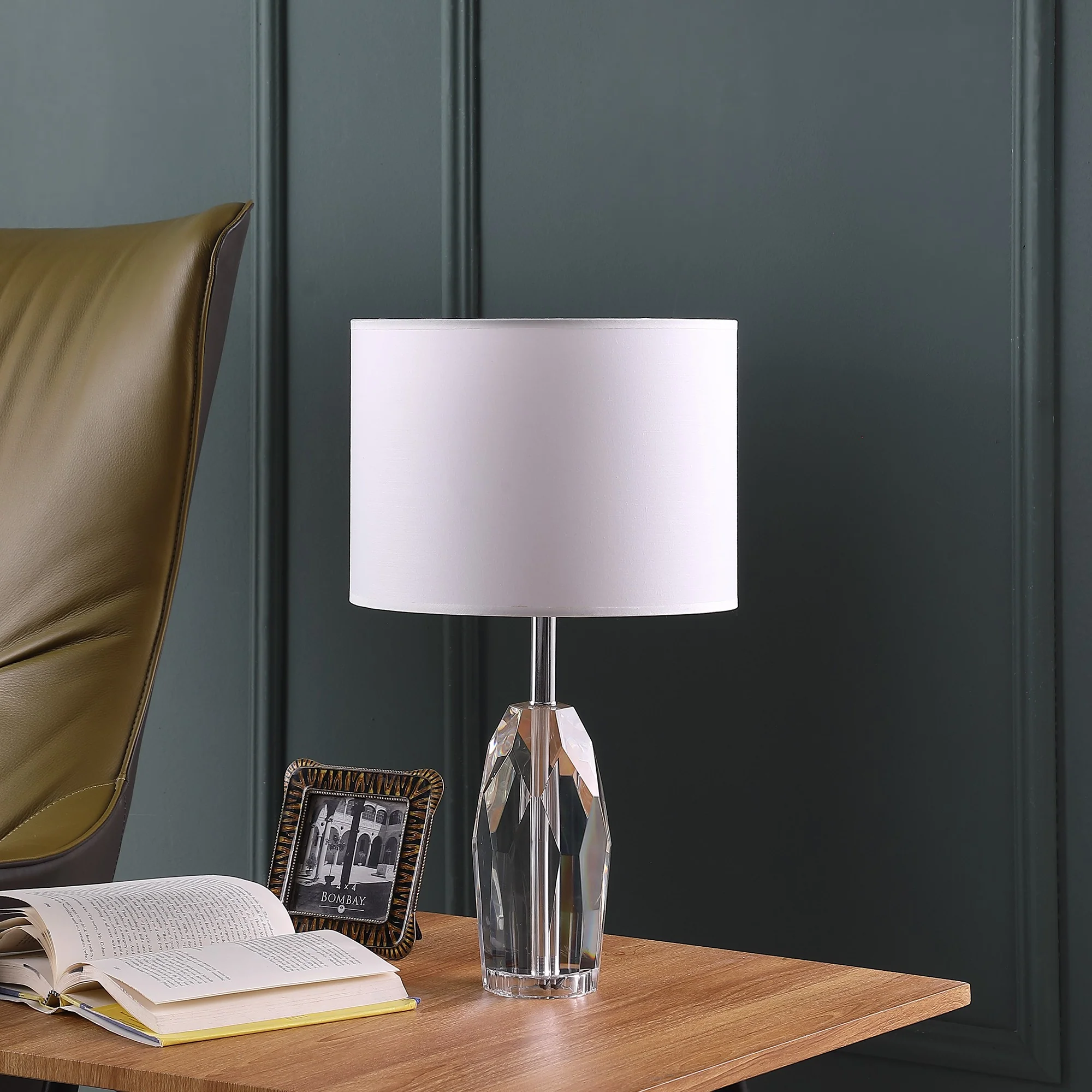 19" Chrome and Faceted Crystal Urn Table Lamp With White Drum Shade By Homeroots - Image 2