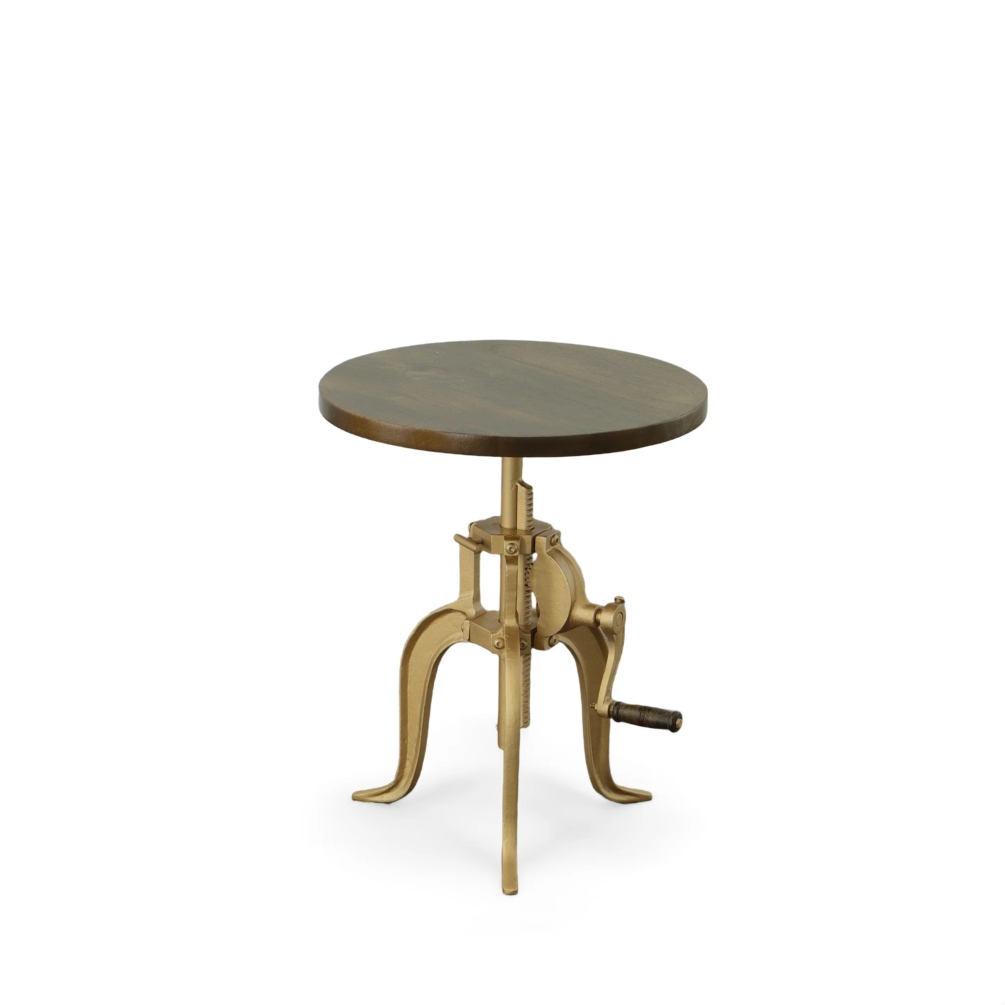 19" Gold And Elm Solid Wood Round End Table By Homeroots - Image 2