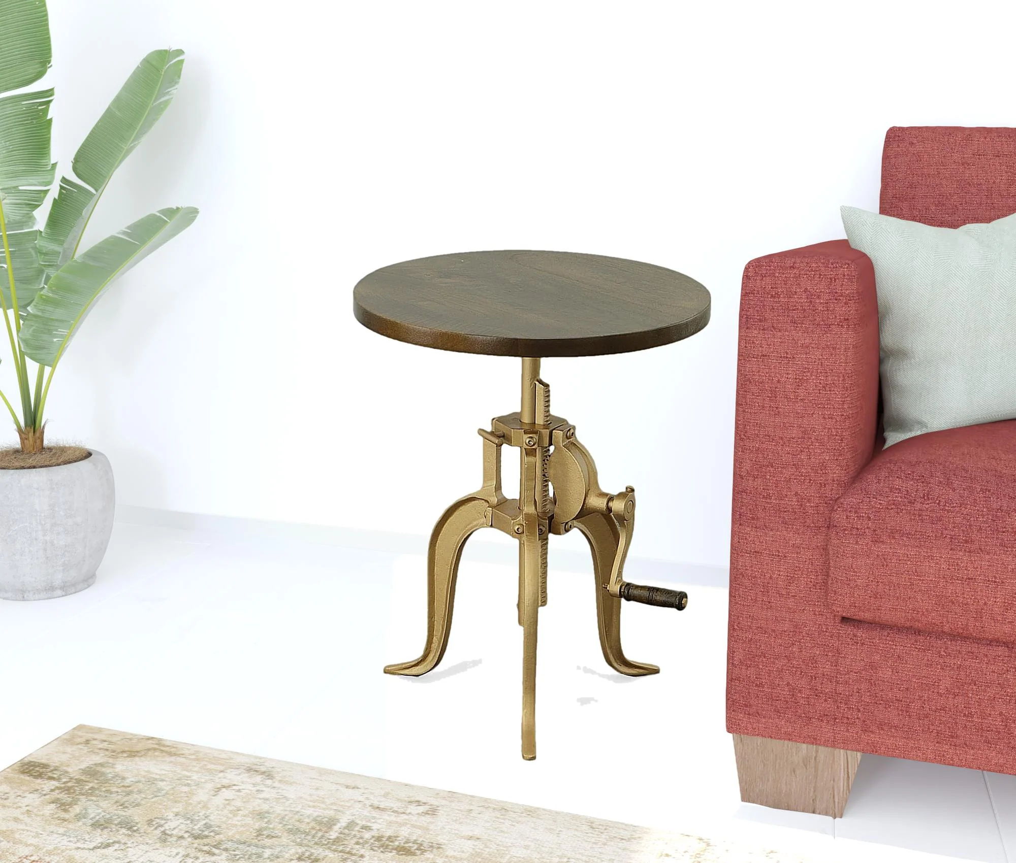 19" Gold And Elm Solid Wood Round End Table By Homeroots - Image 3