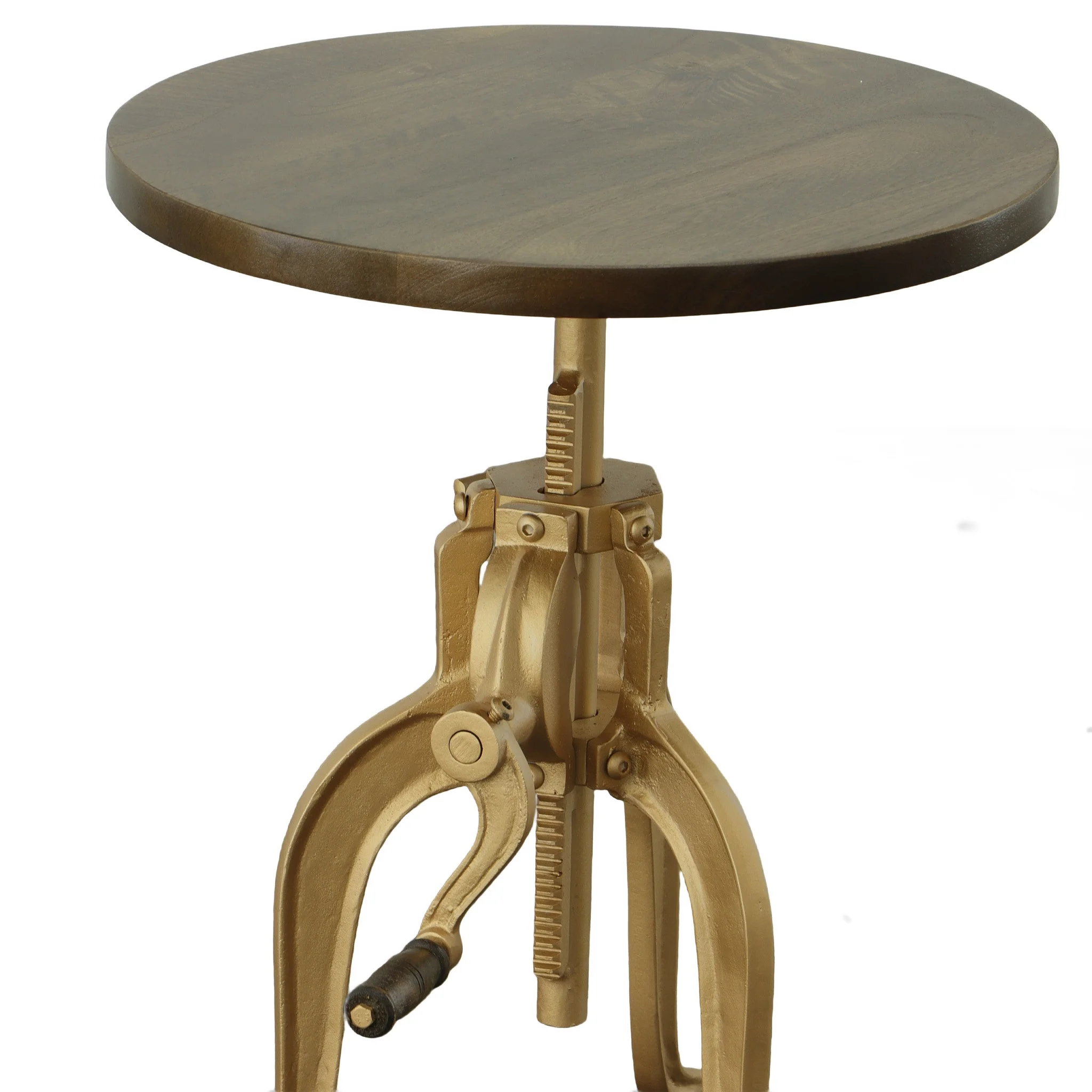 19" Gold And Elm Solid Wood Round End Table By Homeroots - Image 4