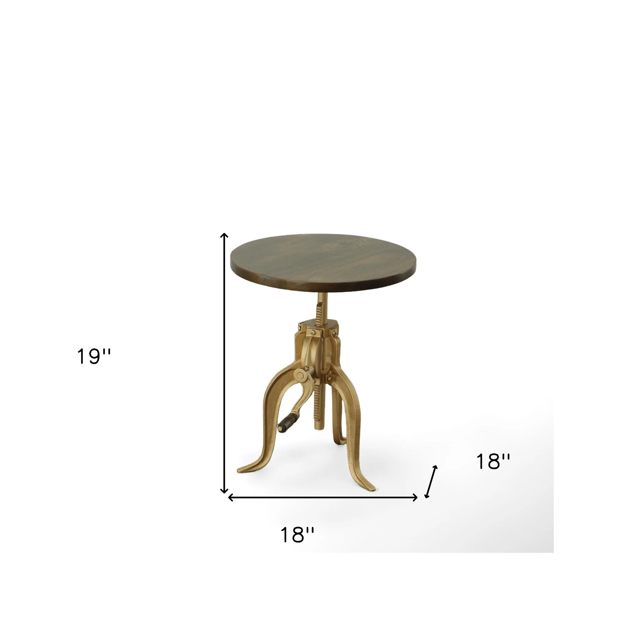 19" Gold And Elm Solid Wood Round End Table By Homeroots - Image 5