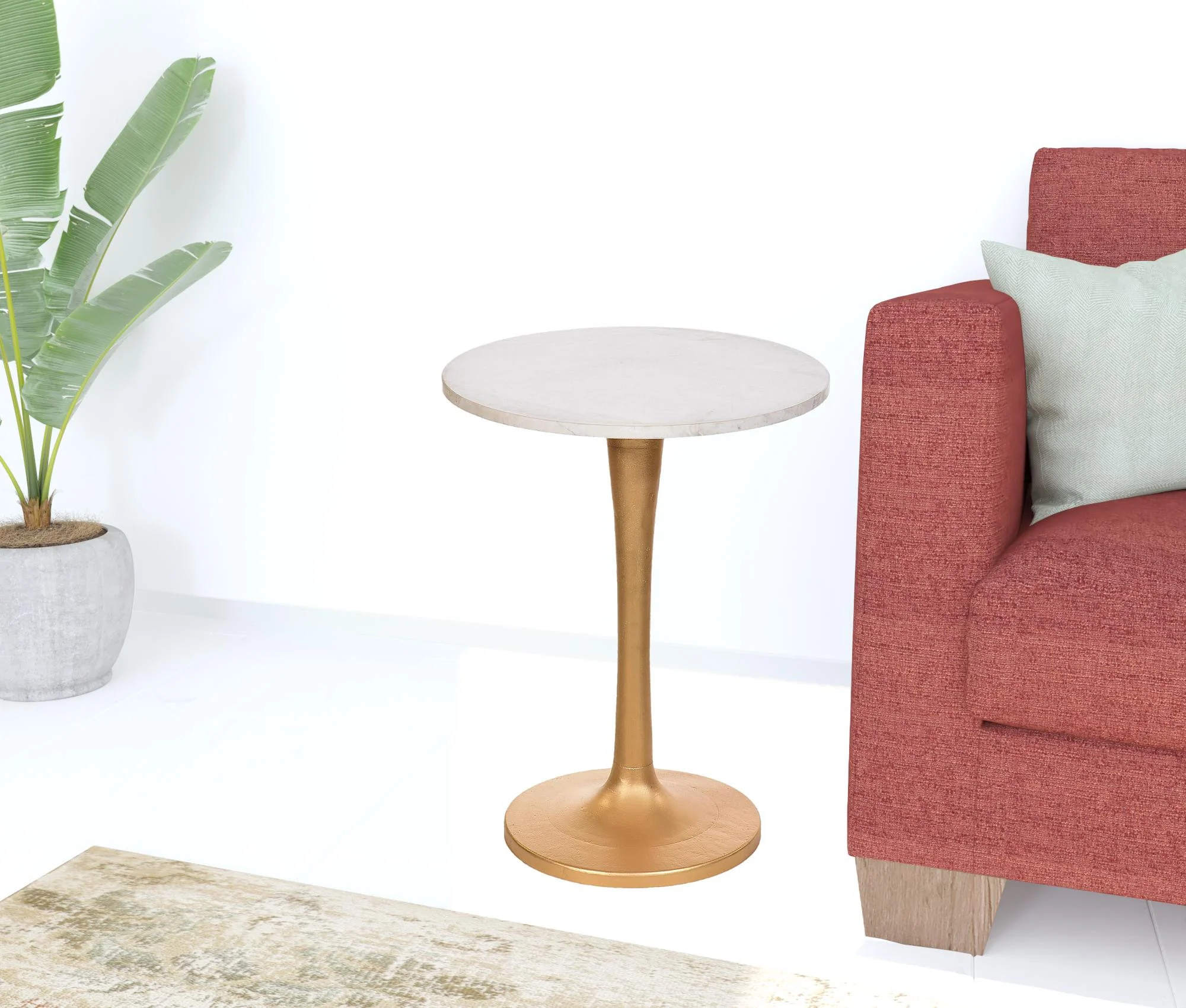 19" Gold And White Marble Round End Table By Homeroots - Image 2