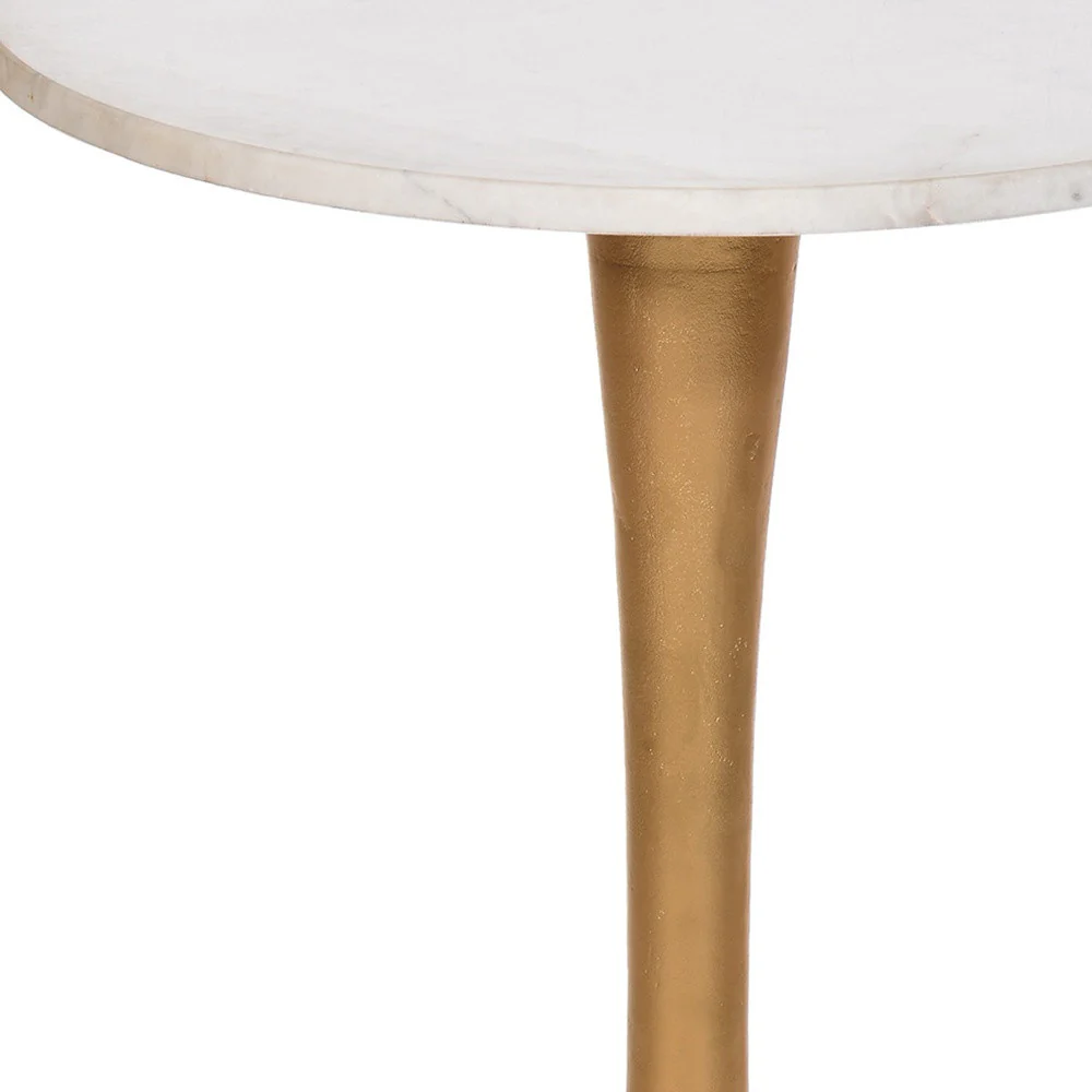 19" Gold And White Marble Round End Table By Homeroots - Image 3