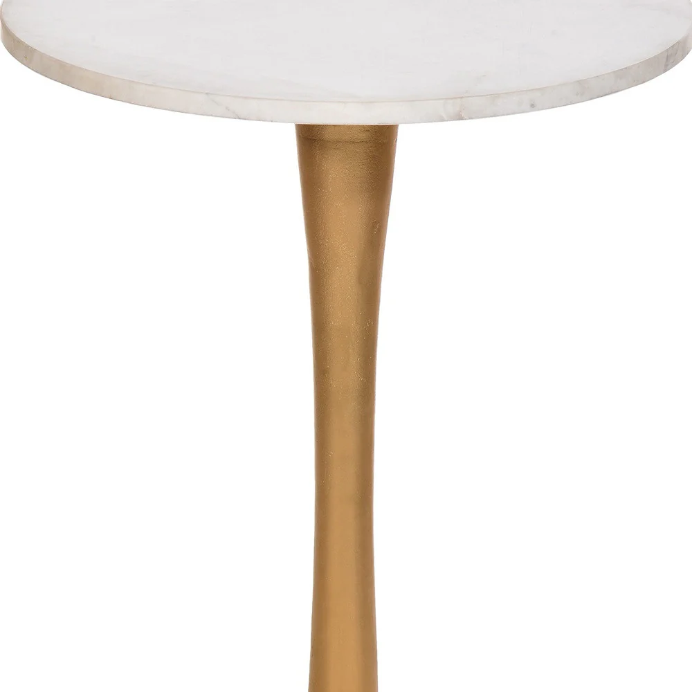 19" Gold And White Marble Round End Table By Homeroots - Image 4