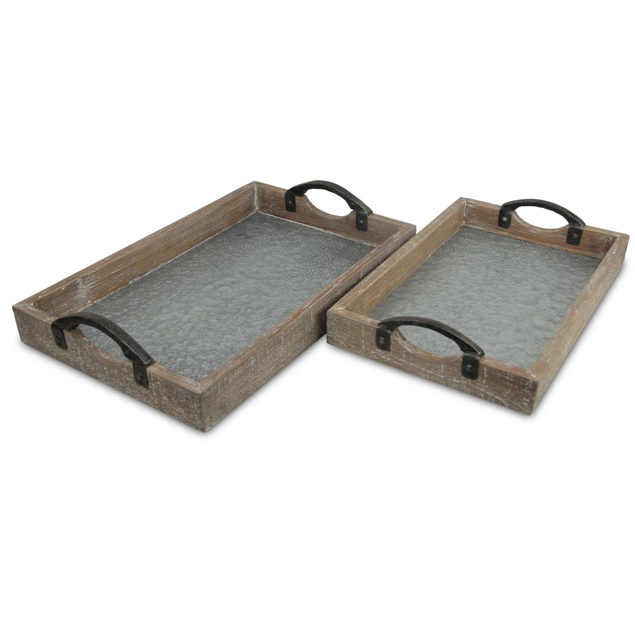 19" Gray Rectangular Metal Handmade Tray With Handles By Homeroots - Image 2