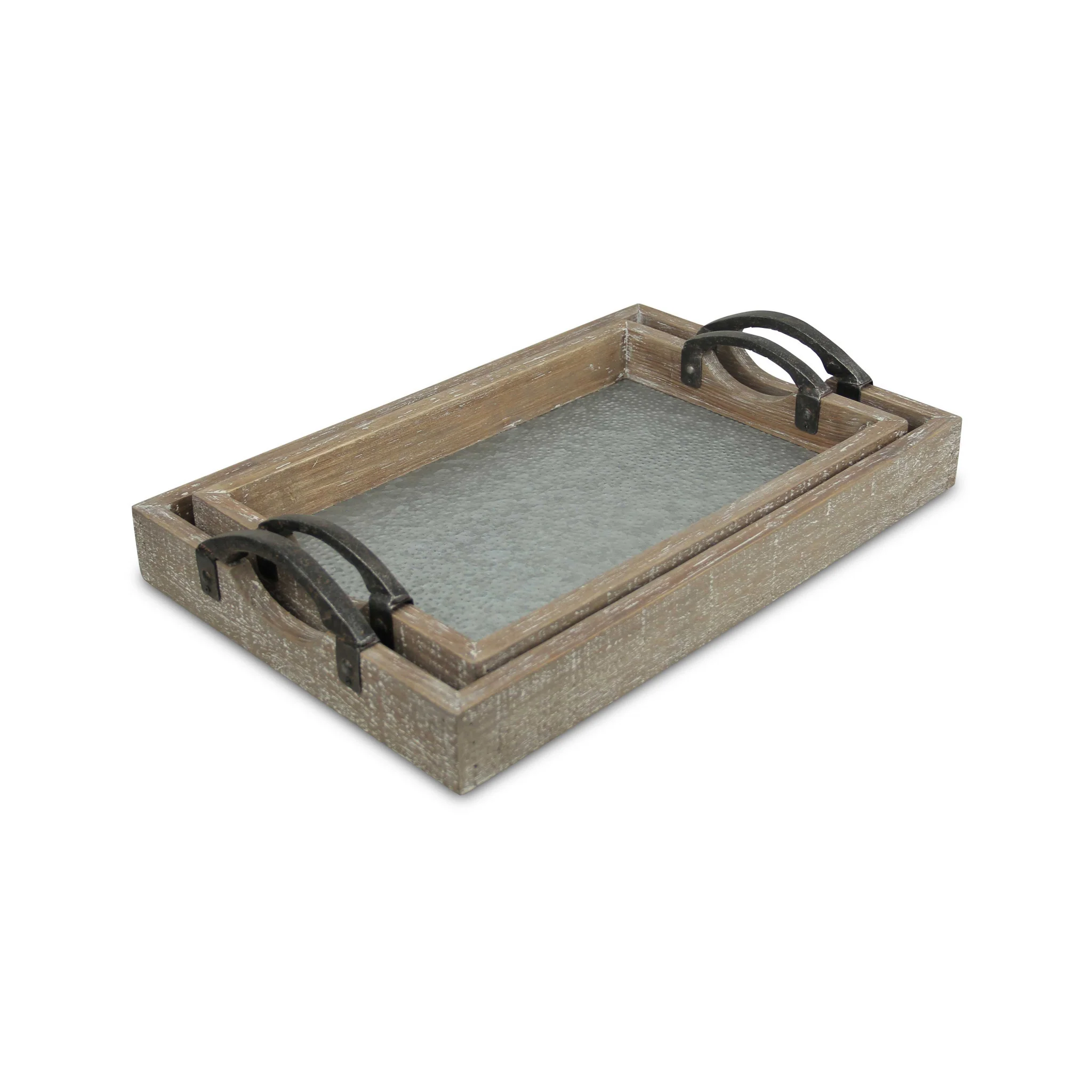 19" Gray Rectangular Metal Handmade Tray With Handles By Homeroots - Image 3