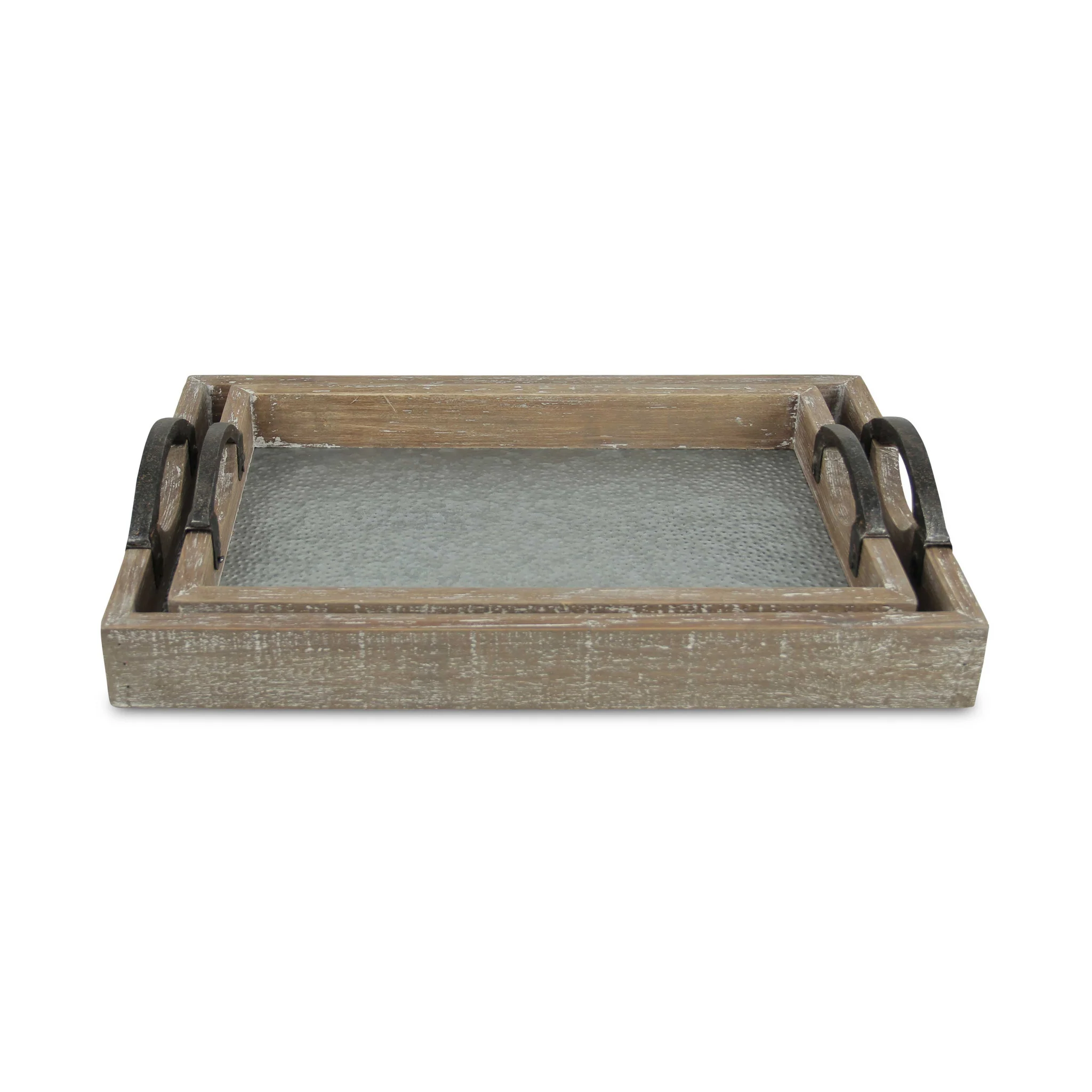 19" Gray Rectangular Metal Handmade Tray With Handles By Homeroots - Image 4