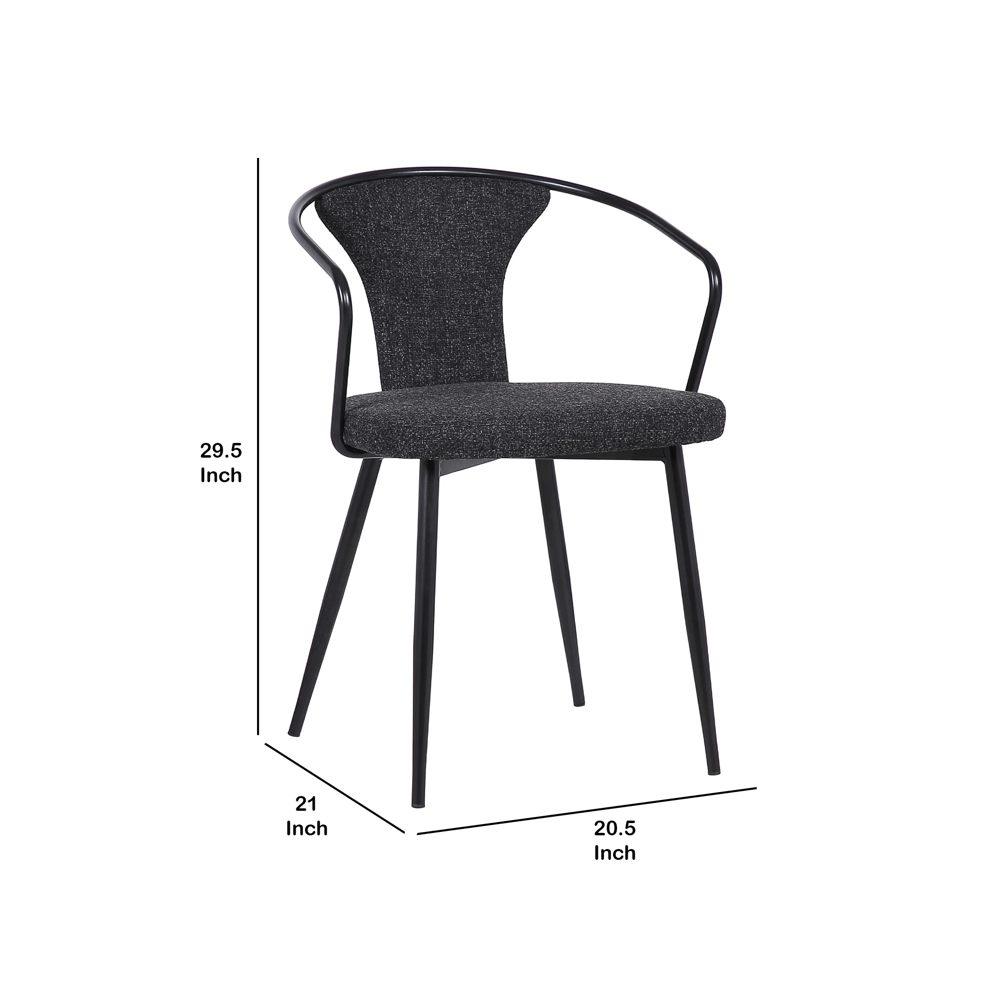 19 Inch Modern Fabric Dining Chair with Curved Back, Black By Benzara - Image 5