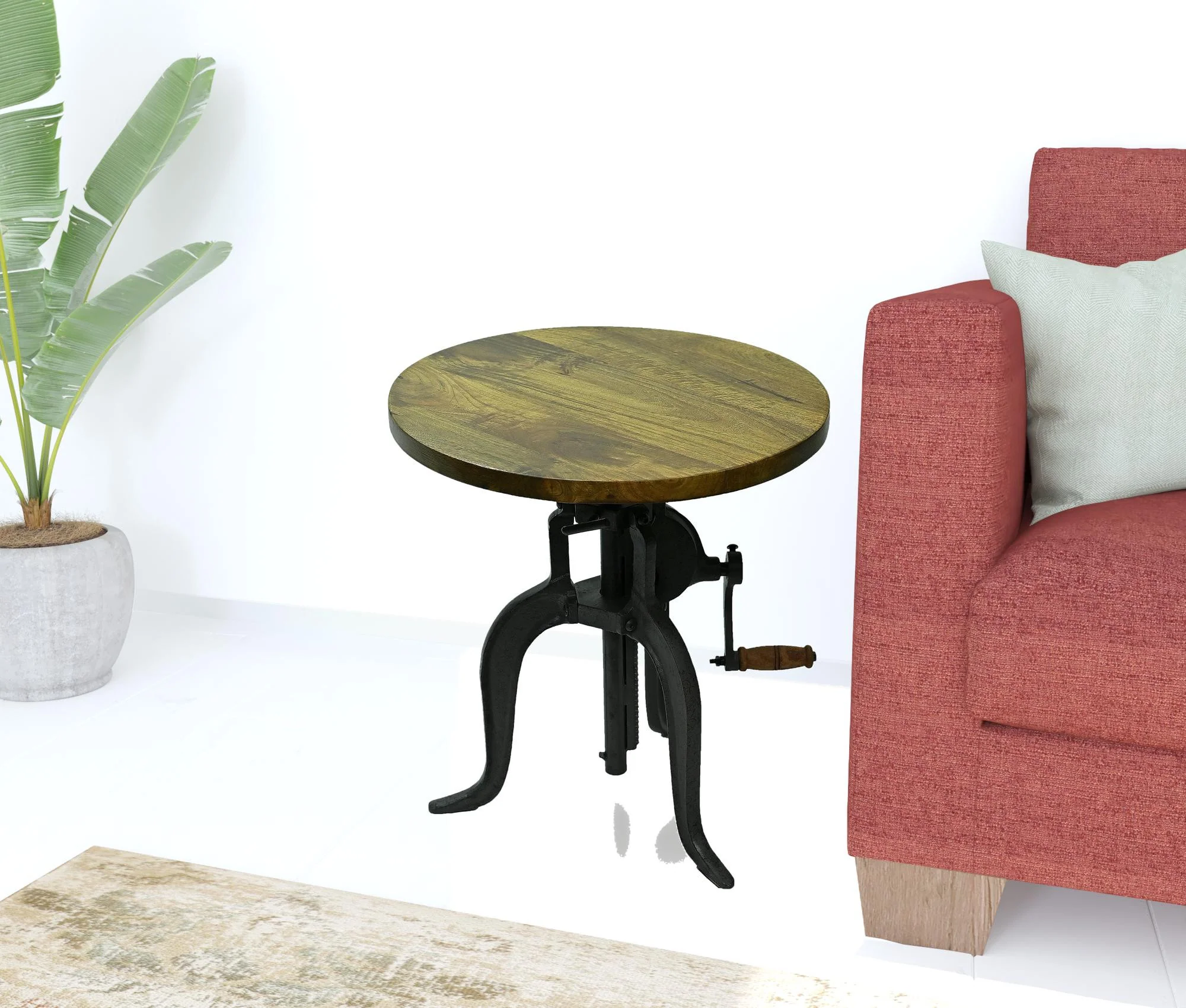 19" Industrial And Oak Solid Wood Round End Table By Homeroots - Image 2