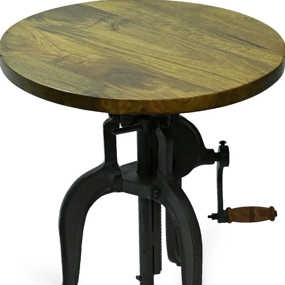 19" Industrial And Oak Solid Wood Round End Table By Homeroots - Image 4
