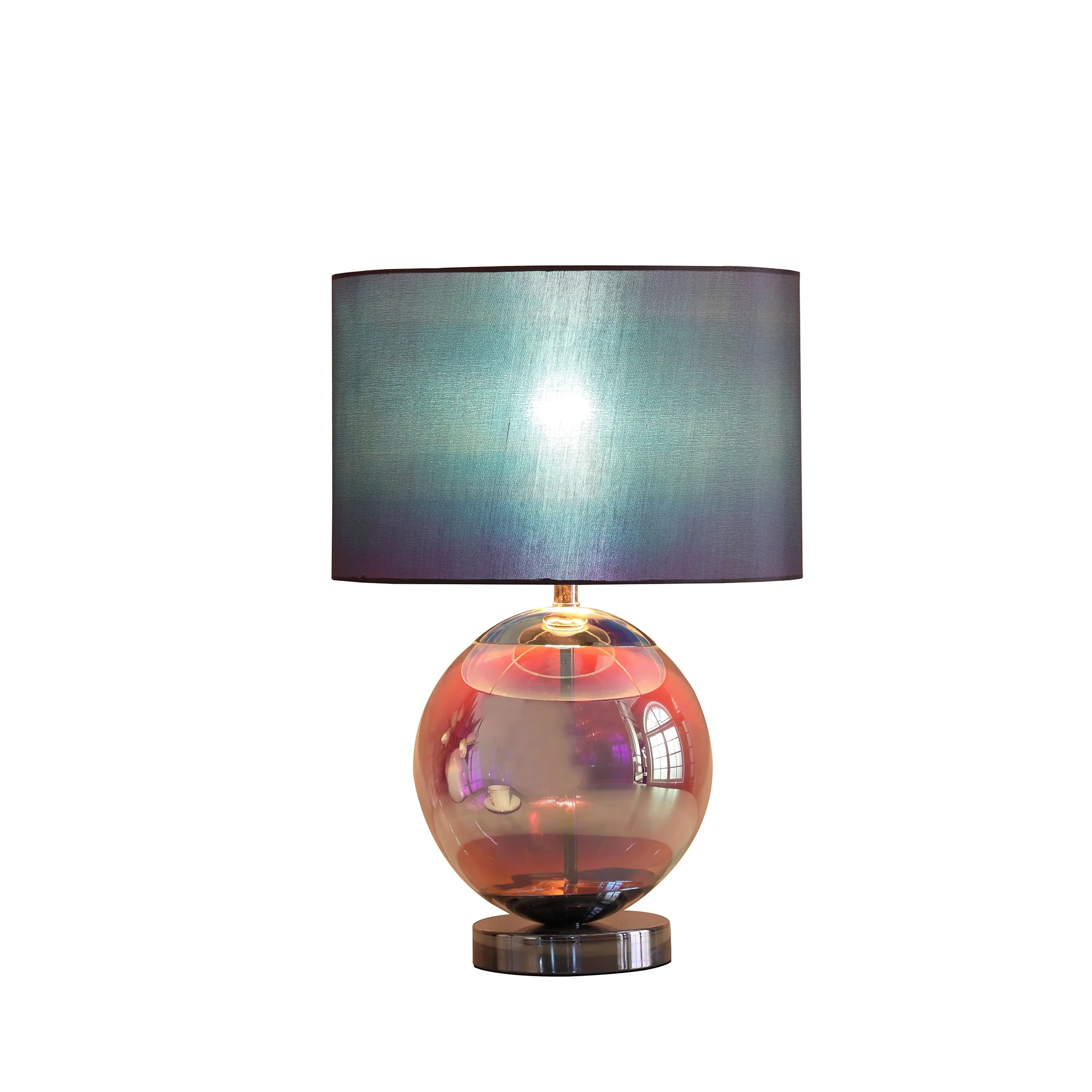 19" Iridescent Glass Globe Table Lamp With Gray Classic Drum Shade By Homeroots - Image 4