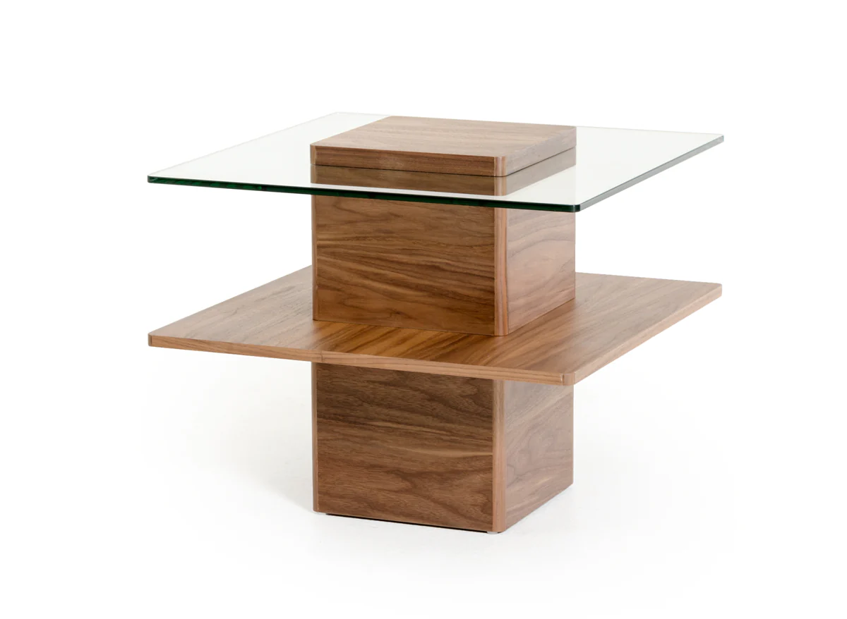 19" Walnut Veneer and Glass End Table By Homeroots - Image 2