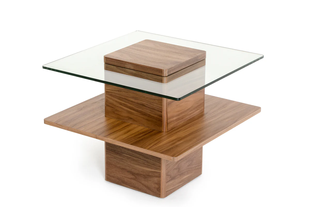 19" Walnut Veneer and Glass End Table By Homeroots - Image 3