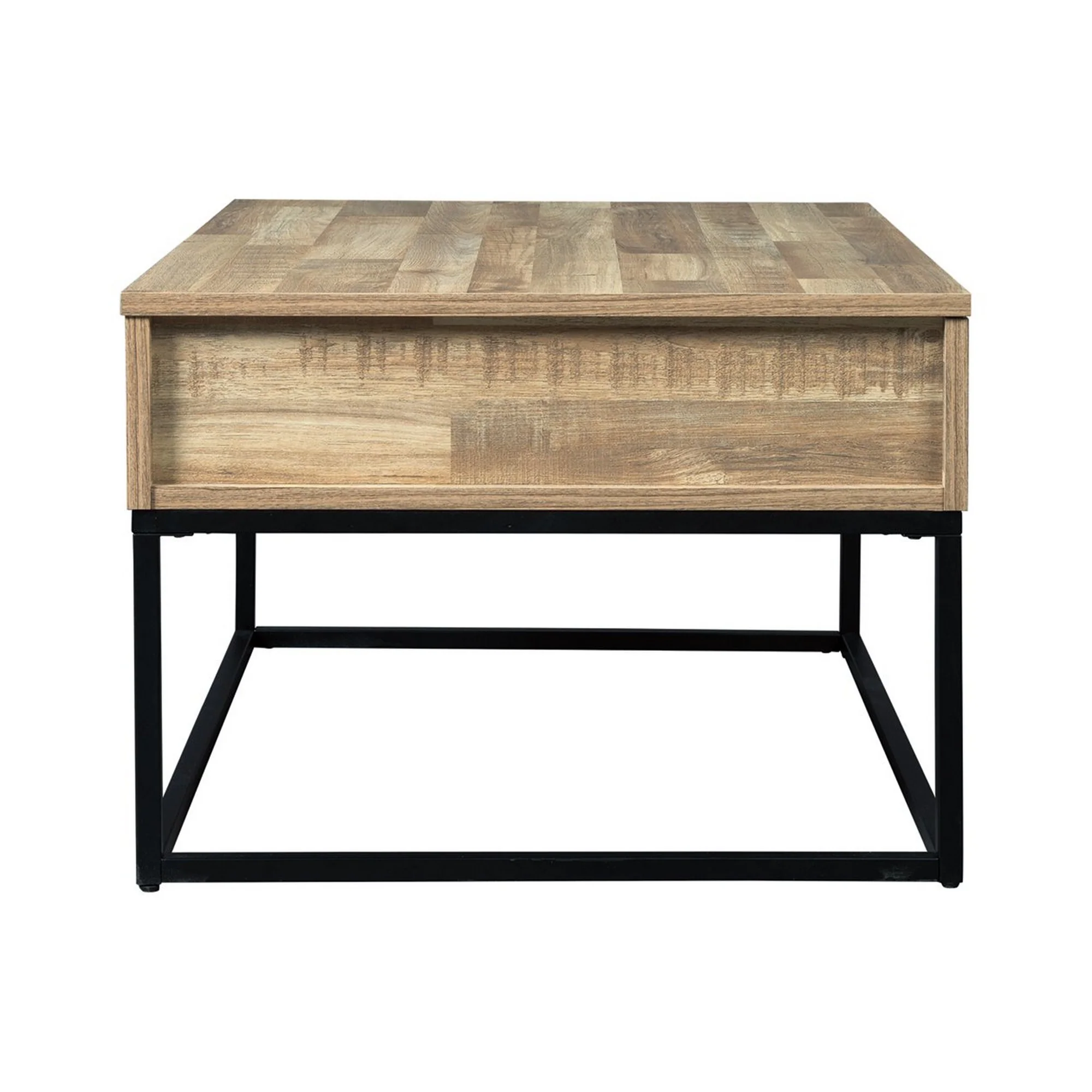 19" Wood And Metal Lift Top Cocktail Table Brown And Black By Benzara - Image 2