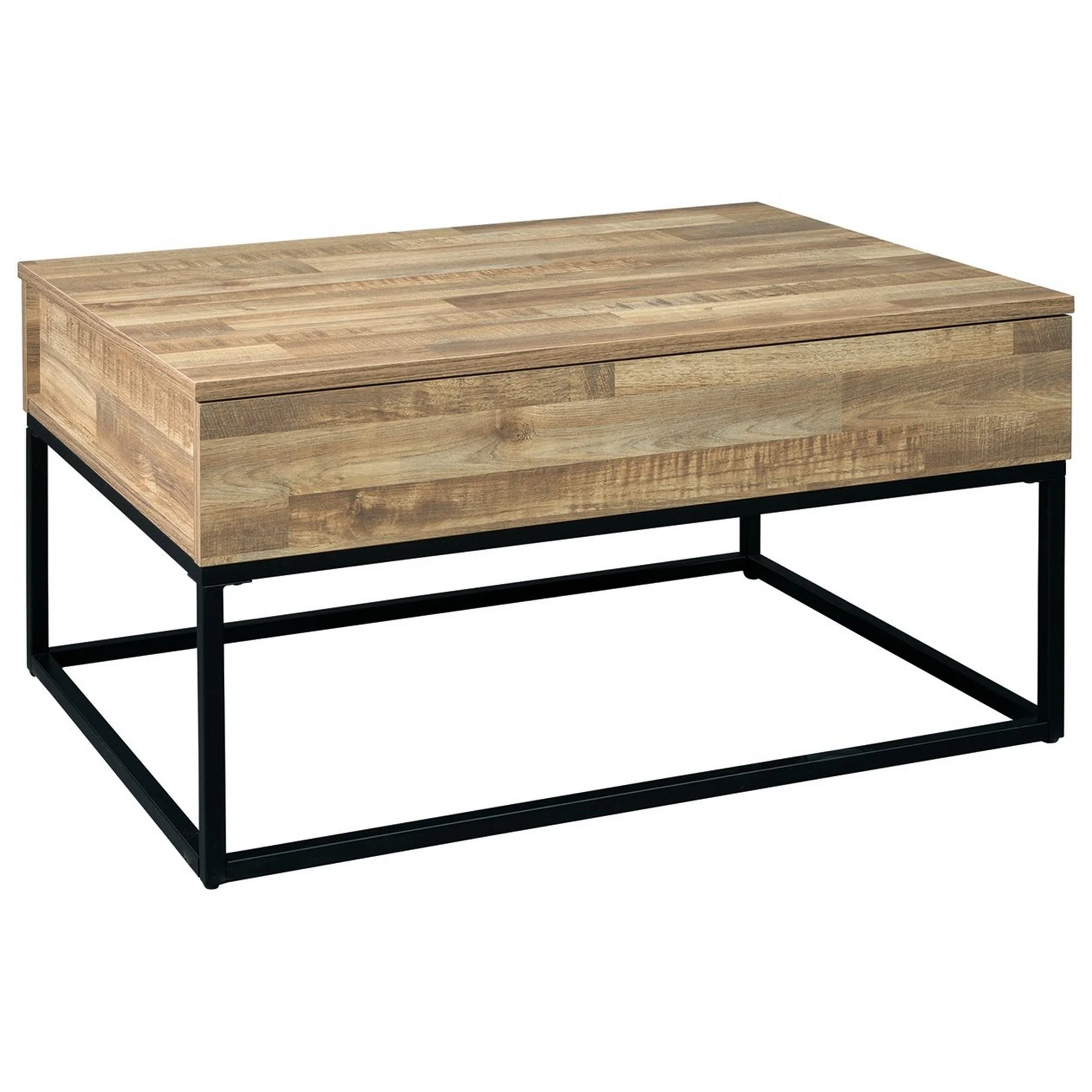 19" Wood And Metal Lift Top Cocktail Table Brown And Black By Benzara - Image 4