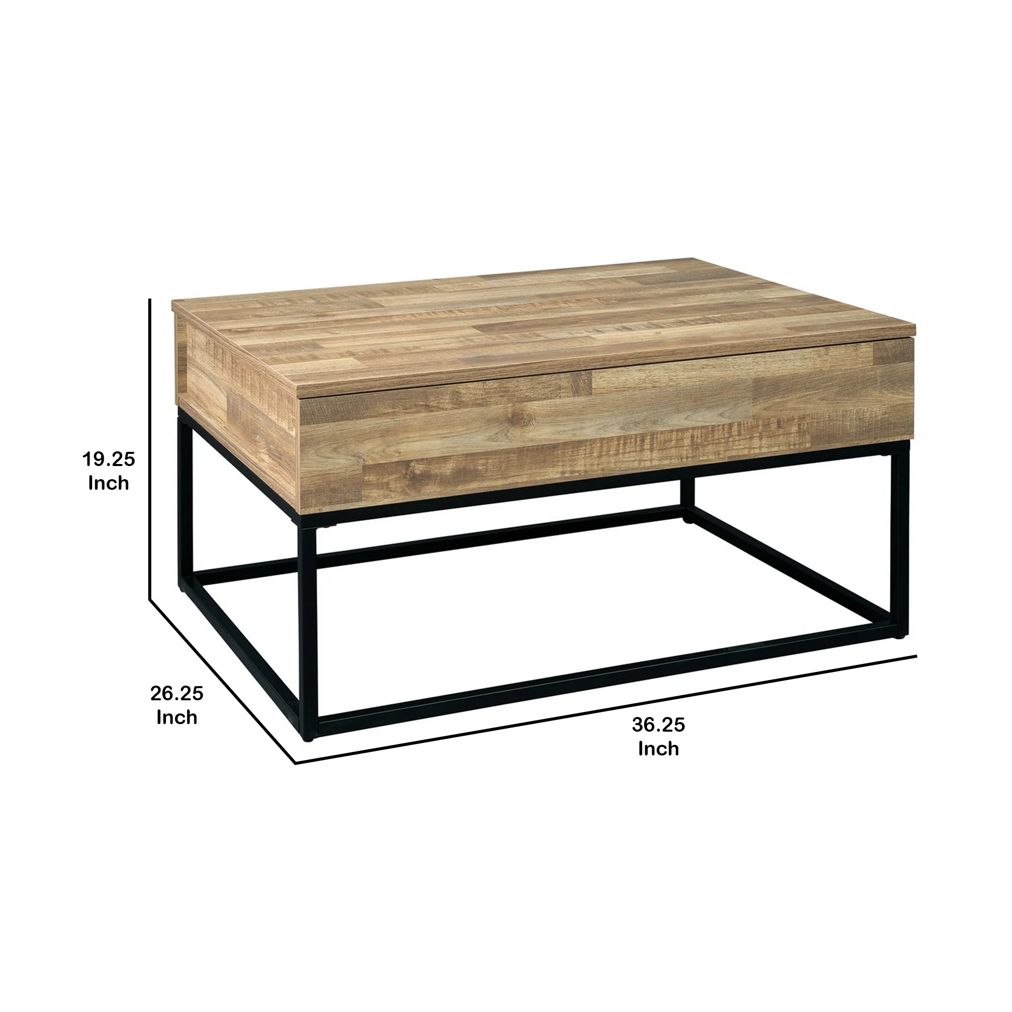 19" Wood And Metal Lift Top Cocktail Table Brown And Black By Benzara - Image 5