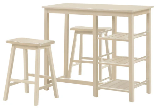 3Pc Pack Buttermilk Rubber Wood Counter Height Set By Homeroots - Image 2
