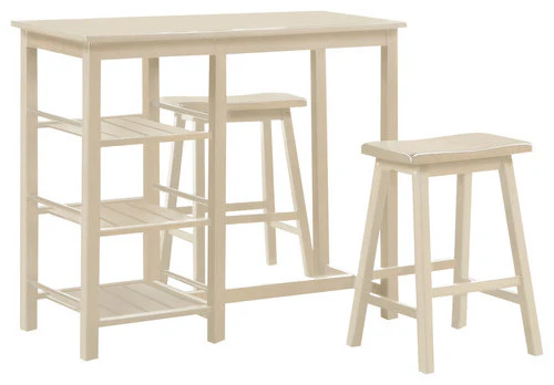 3Pc Pack Buttermilk Rubber Wood Counter Height Set By Homeroots - Image 3