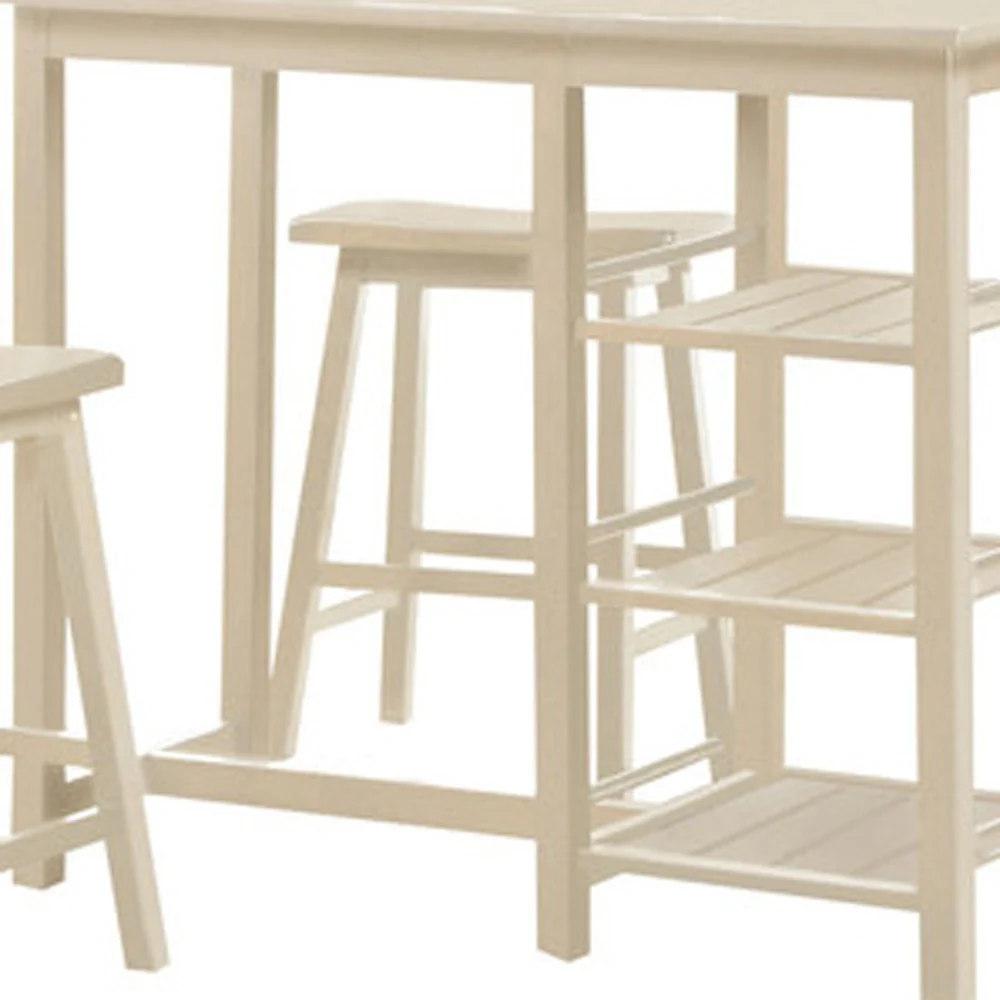 3Pc Pack Buttermilk Rubber Wood Counter Height Set By Homeroots - Image 4
