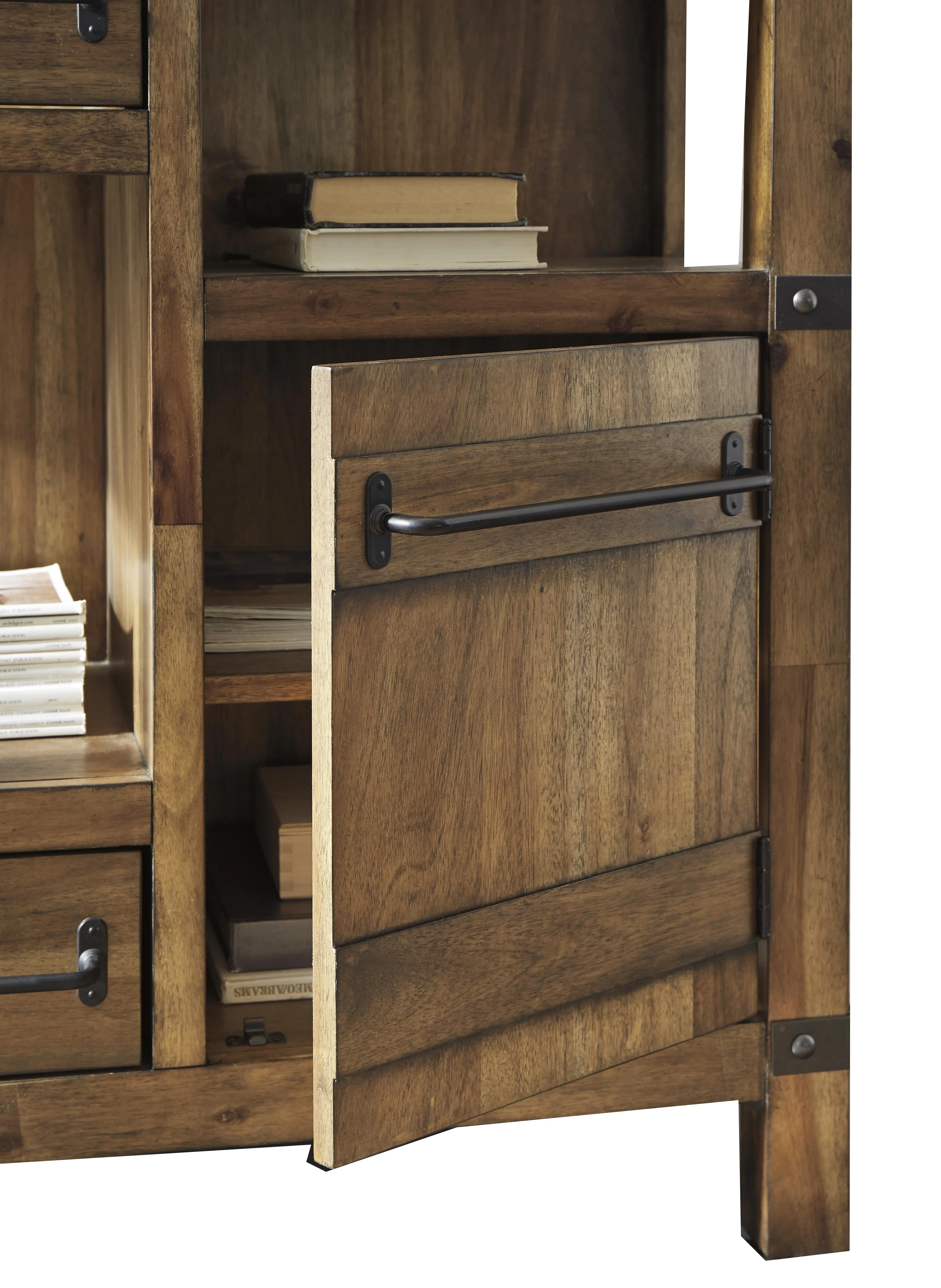 2 Drawer And 1 Door Accent Cabinet With 2 Open Compartments, Brown By Benzara - Image 4